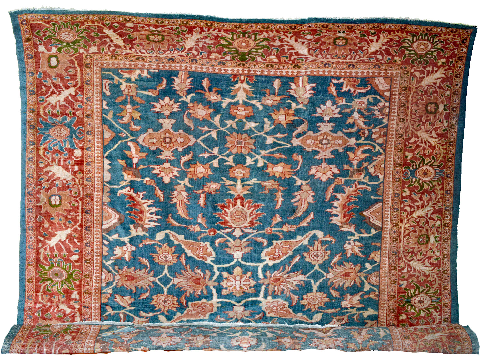 Antique Persian Sultanabad carpet with steel blue field and all-over design
