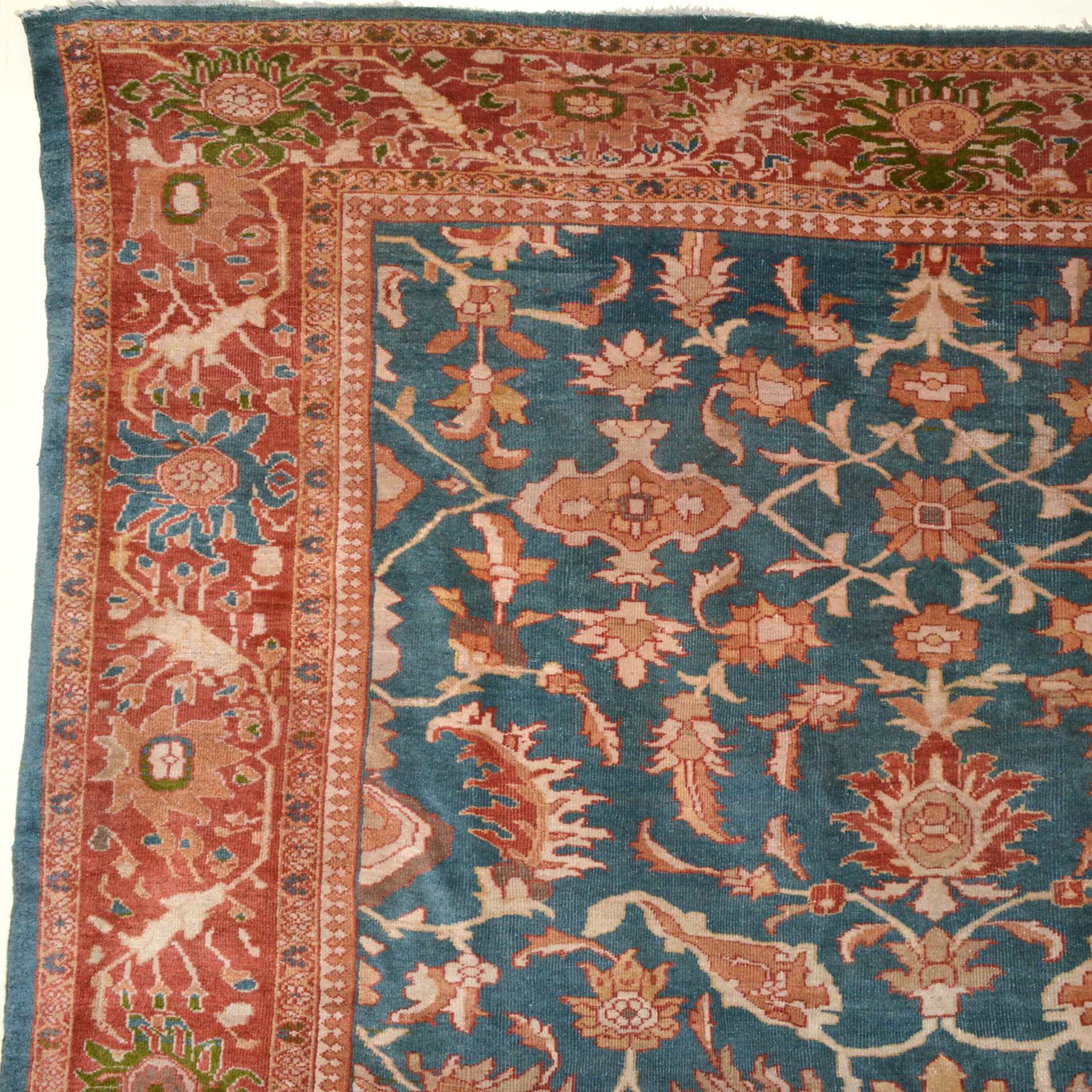 Antique Persian Sultanabad carpet with steel blue field and all-over design