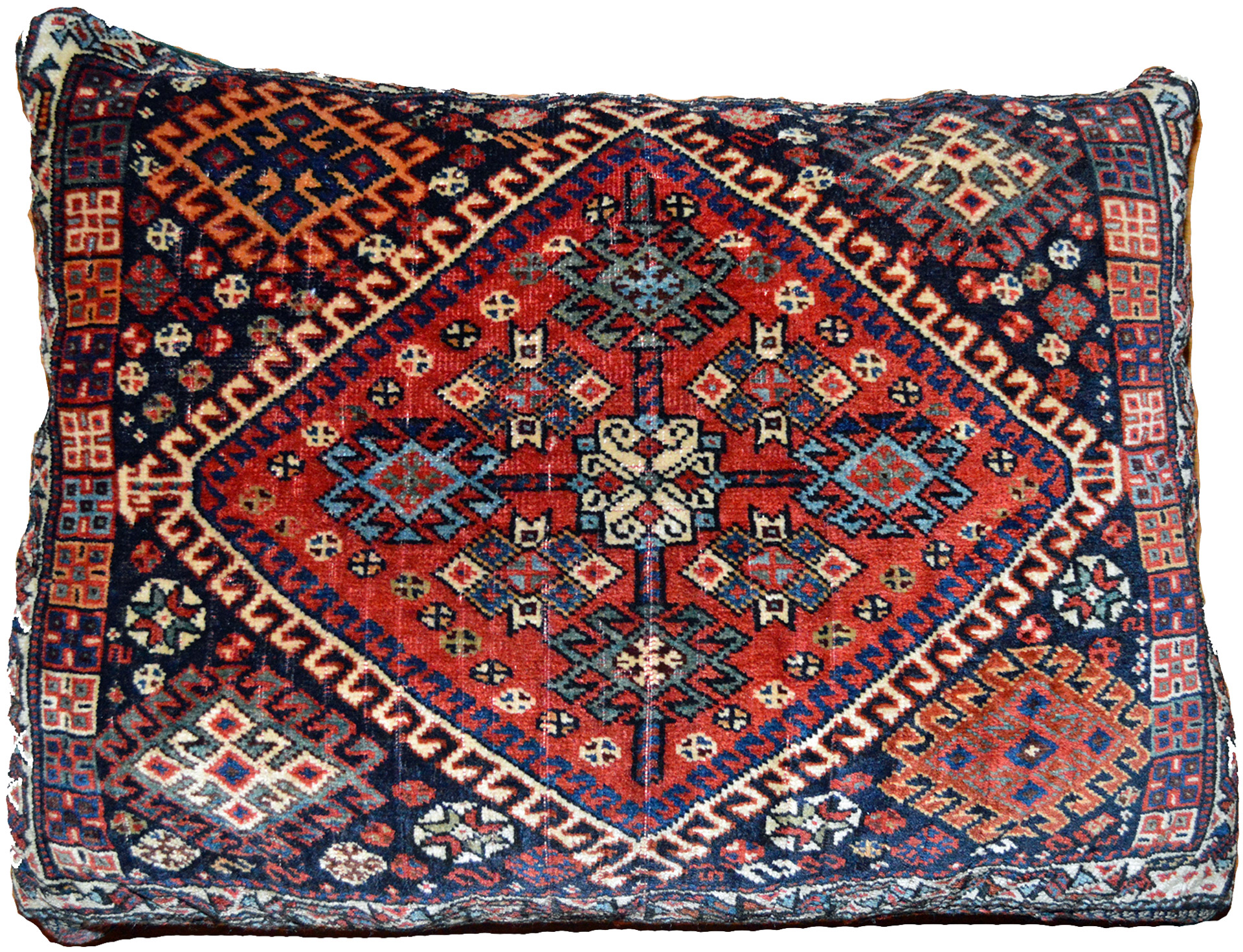 Pillow made from an antique southwest Persian QashQa'i bag face