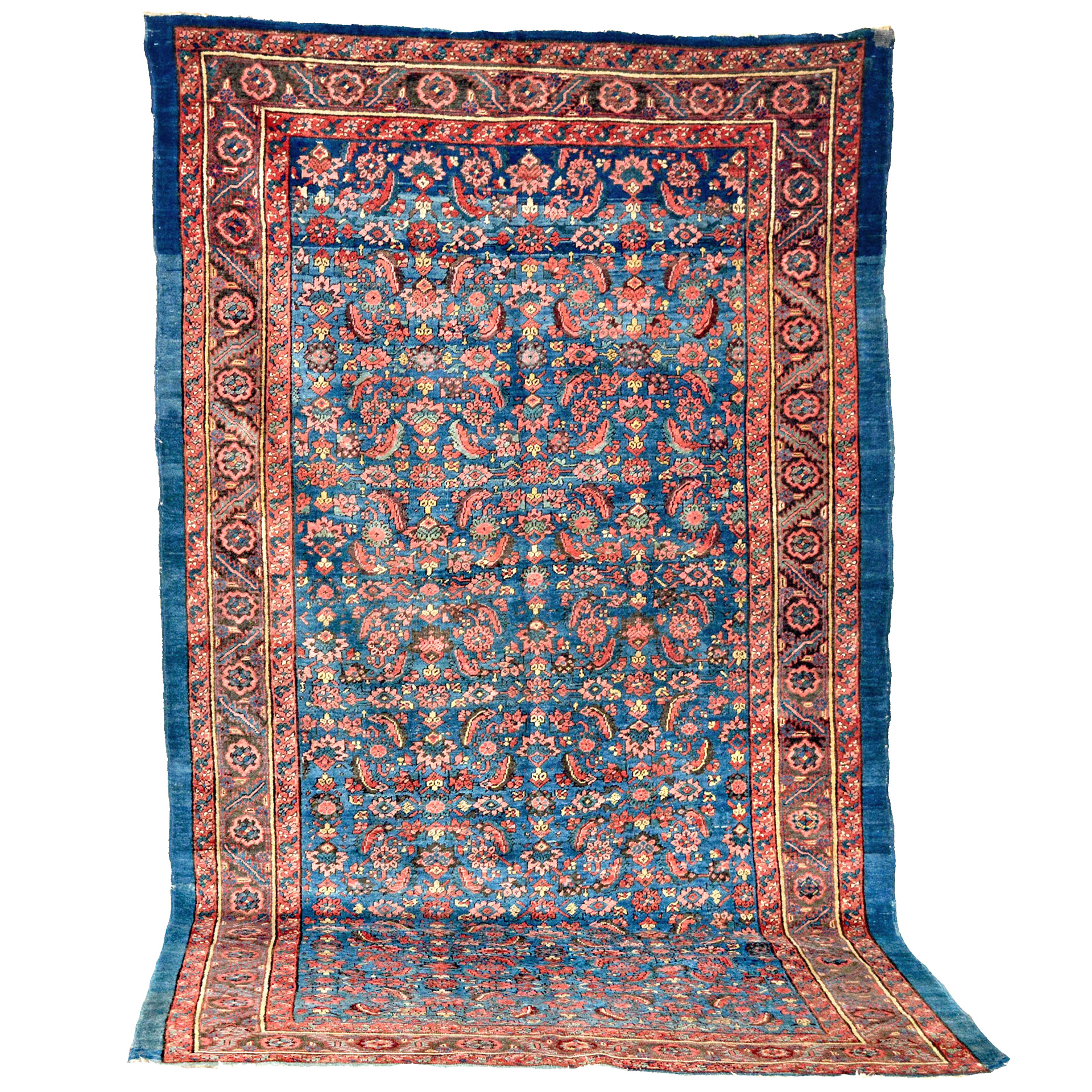 An antique Bakshaish "Kelleh" or Gallery Carpet with a modified version of the classical Herati design on a denim blue field, Heriz area, northwest Persia, late 19th century - Douglas Stock Gallery, antique Oriental rugs Boston,MA area, antique Persian carpets, South Natick,MA, antique rugs New England