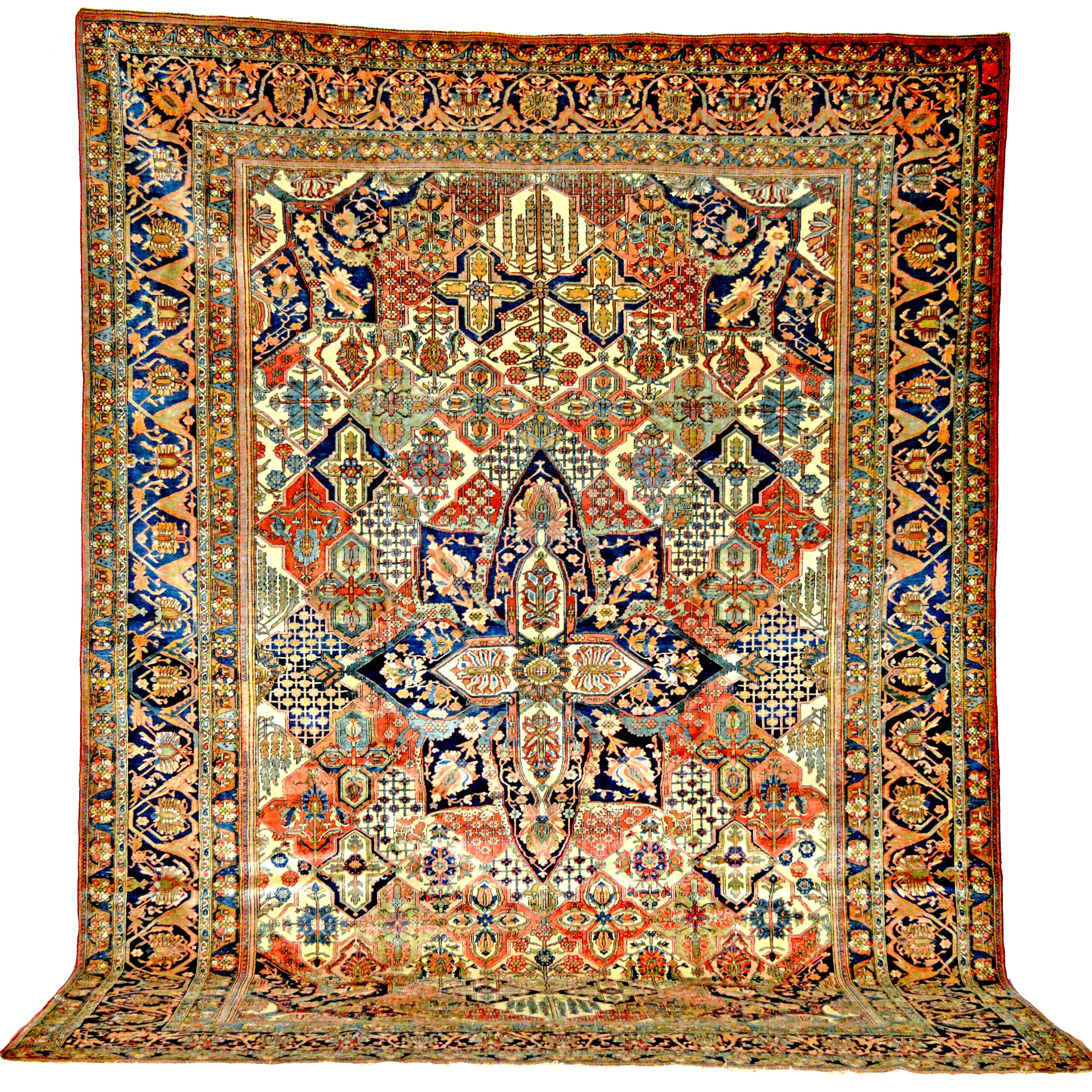 Antique Persian Mohtasham Kashan carpet with garden panel design, central Persia, circa 1890