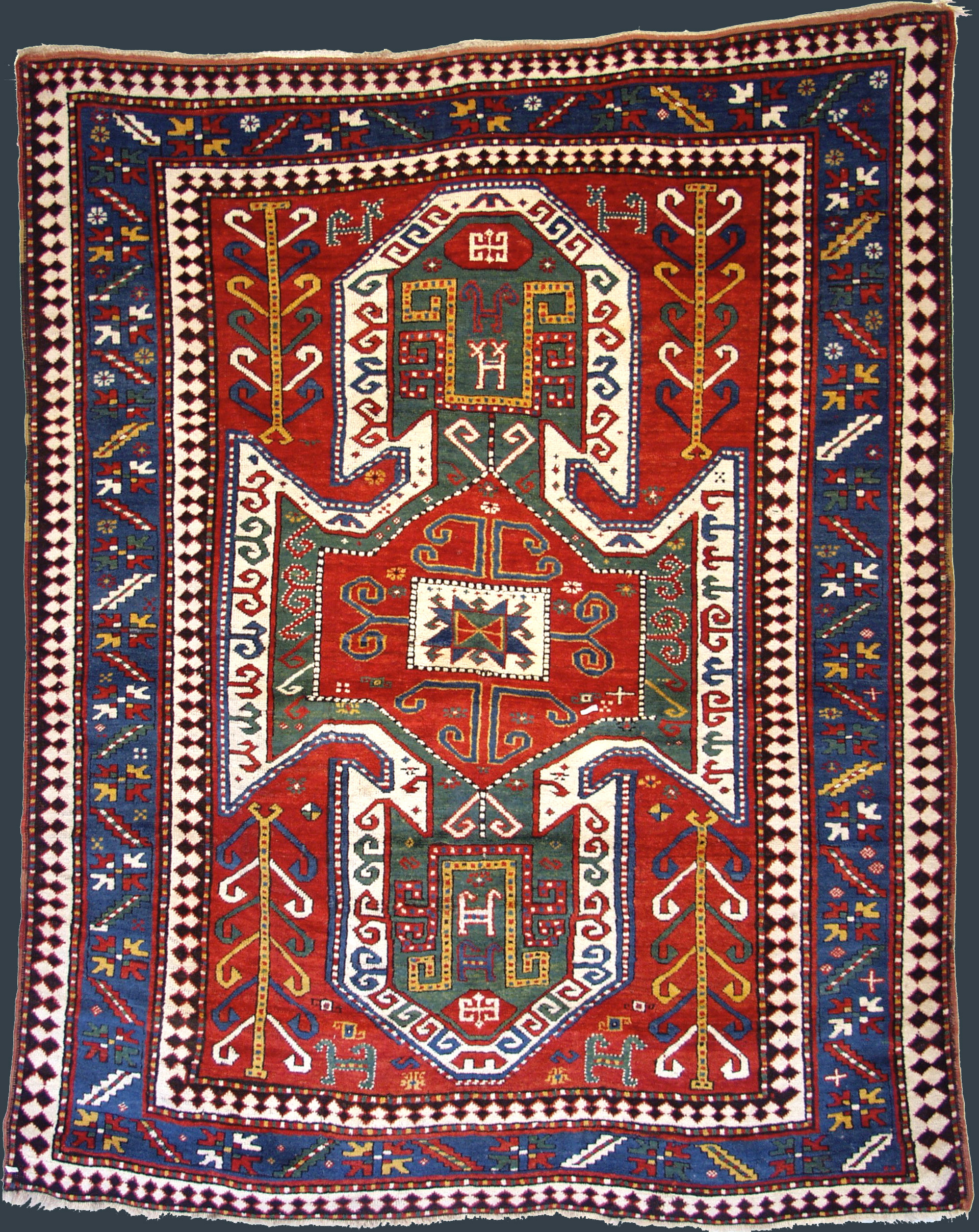 Antique Caucasian Kazak rug of the Sewan type, circa 1890