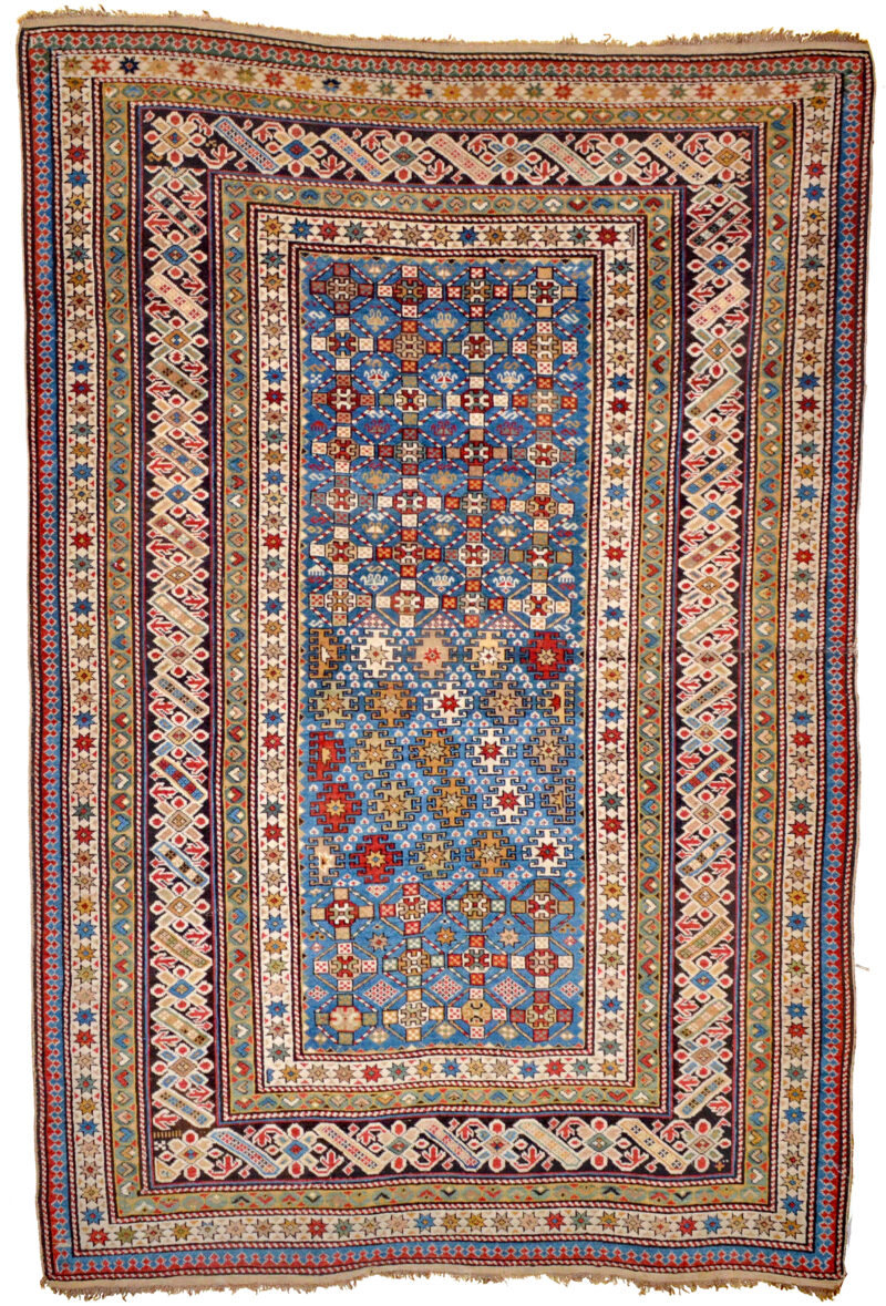 Antique Caucasian Chi Chi Rug With Sky Blue Field