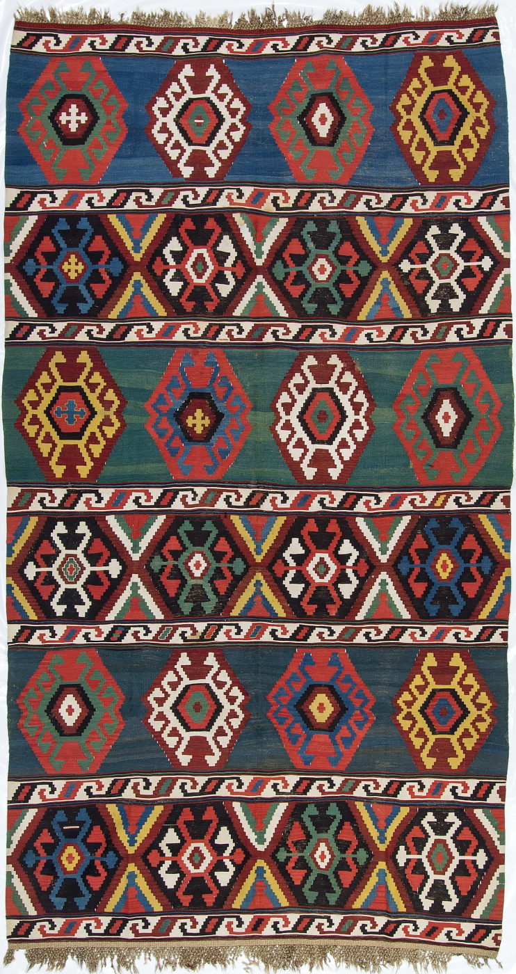 Antique flat woven Kilim rug from the Caucasus
