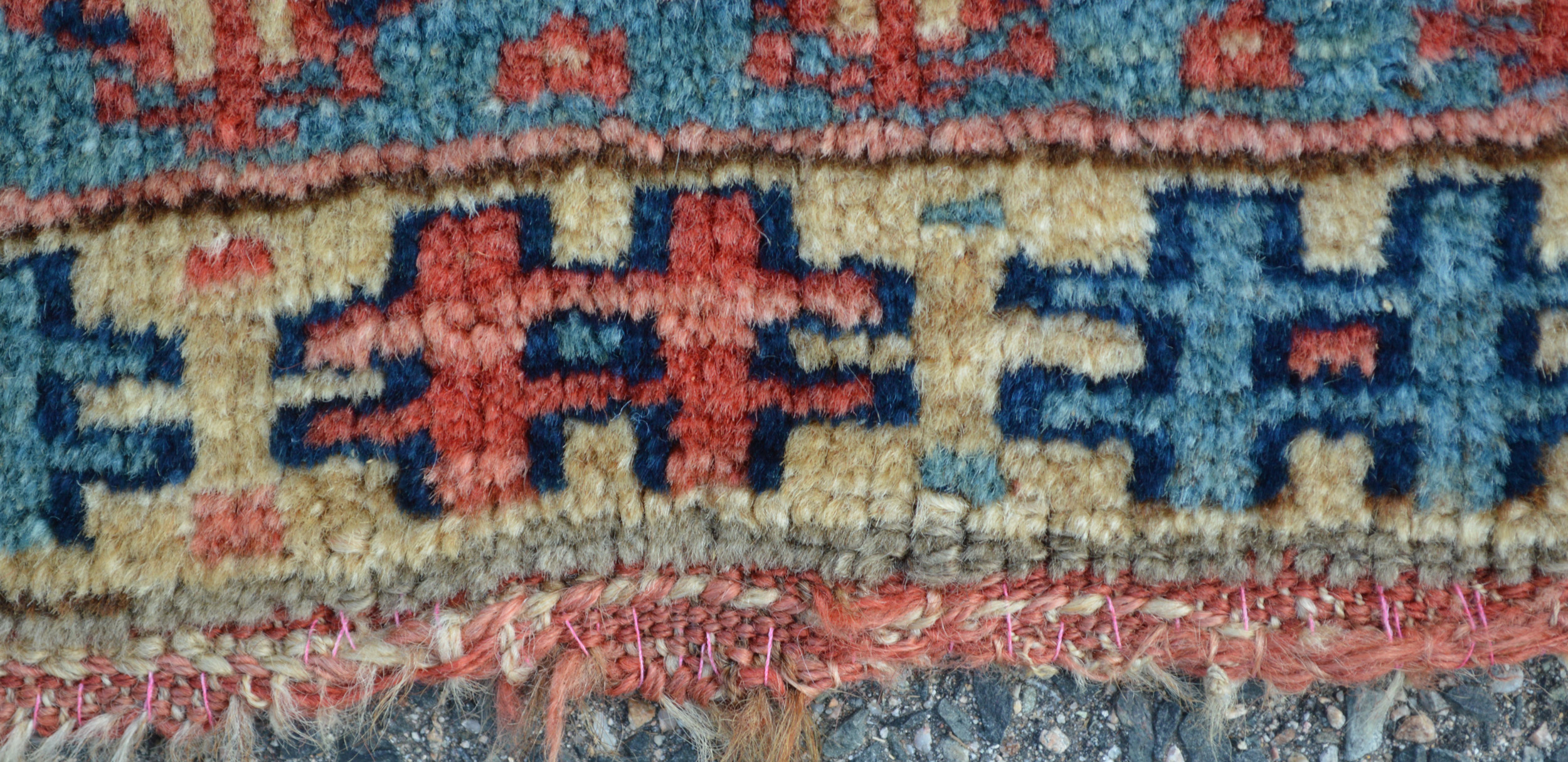 Chain stitch end finish from an antique Kurdish bag face, probably woven in the Bidjar area in northwest Persia, circa 1885