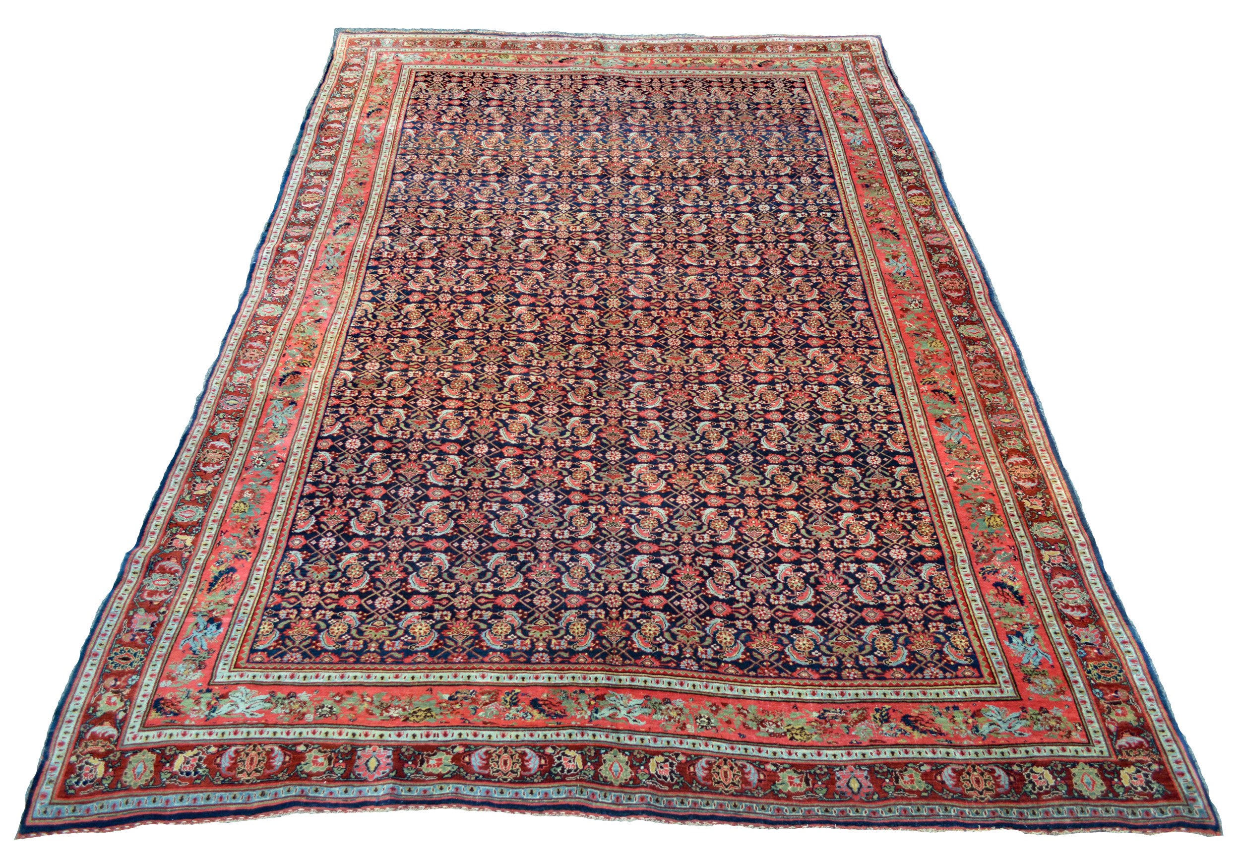Antique Persian Bidjar carpet with the Herati design on a navy field, northwest Persia, circa 1900 - Douglas Stock Gallery antique carpets Boston,MA area