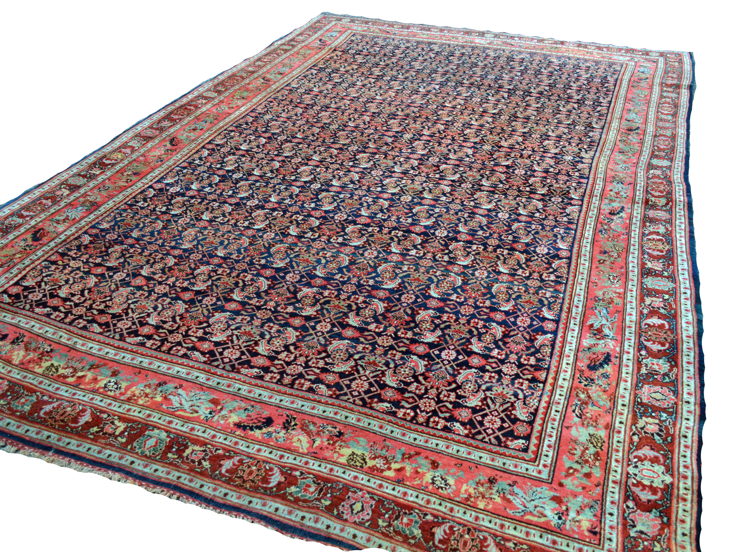 Antique northwest Persian Bidjar carpet, Kurdistan province, circa 1900, with the classical Herati design on a navy blue field - Douglas Stock Gallery, antique Persian rugs, Boston,MA area