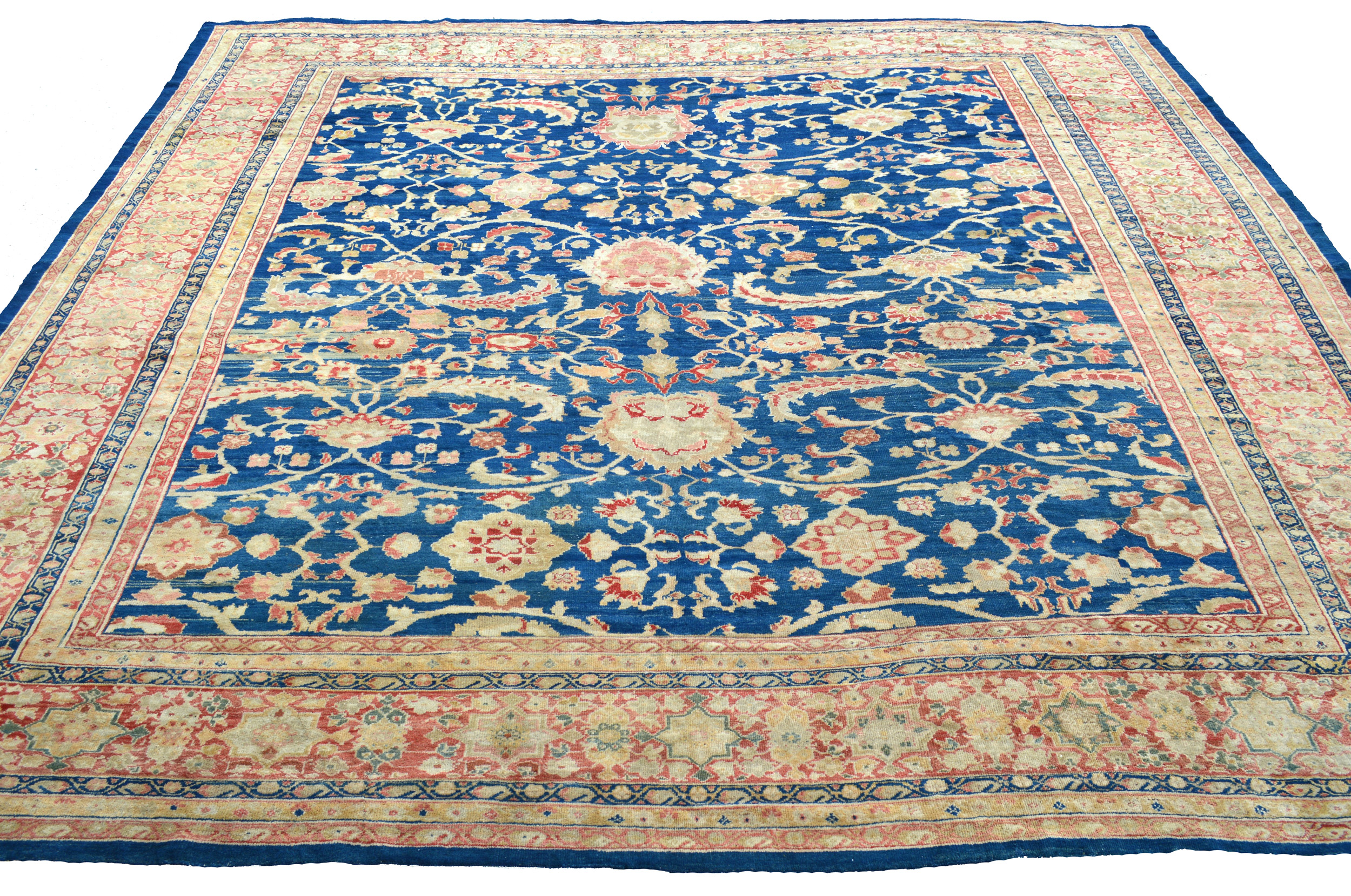 Antique Persian Sultanabad carpet with denim blue field and all-over palmetto design, probably commissioned by the Anglo-Swiss firm Ziegler & Co., central Persia, circa 1890 - Douglas Stock Gallery antique Persian carpets, Boston,MA area, New England