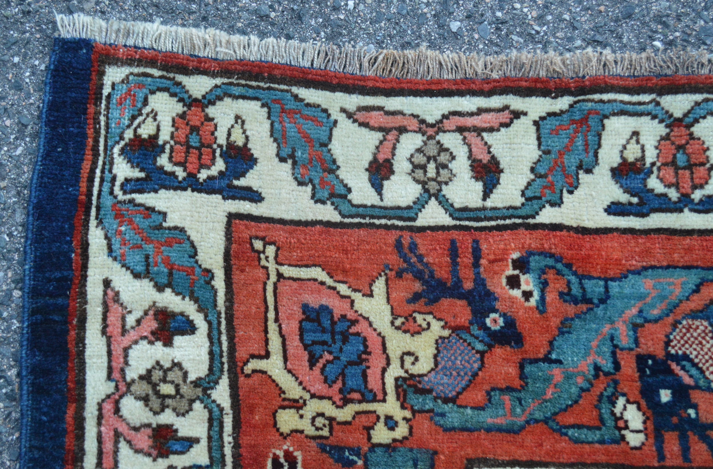 Detail of a deerhead design border in a late 19th century Persian Bidjar carpet - Douglas Stock Gallery, antique Persian carpets Boston,MA, area, South Natick / Wellesley,MA area Oriental rugs