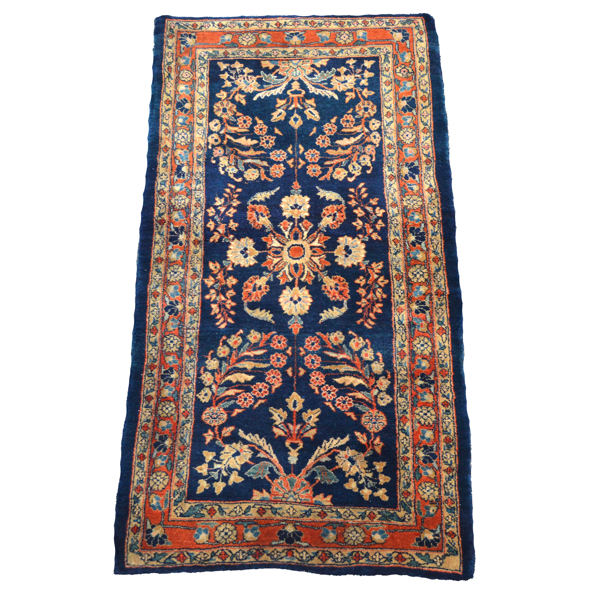 Persian Mahajaran Sarou rug with floral design on navy field - Douglas Stock Gallery, antique Oriental rugs Boston,MA area, South Natick /Wellesley area Oriental rugs