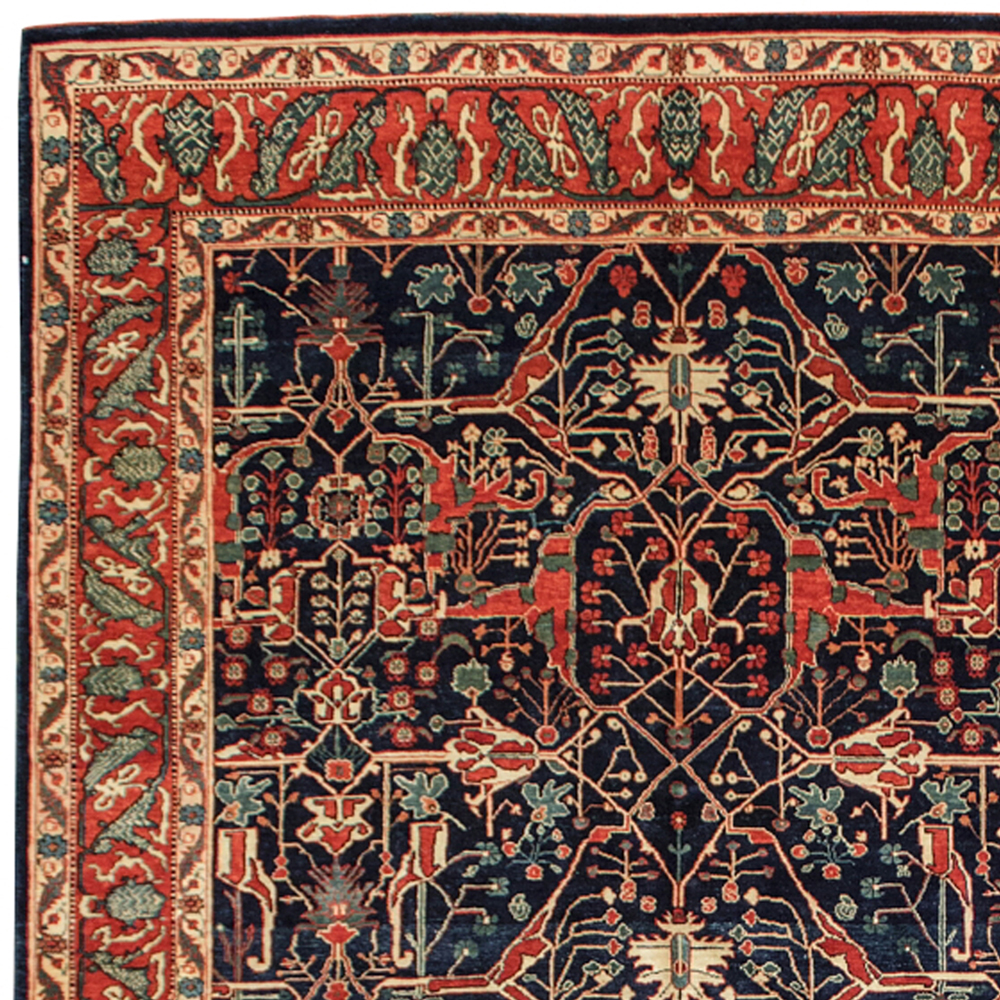 Detail of a new turkish carpet featuring a Persian Bidjar Split Arabesque design