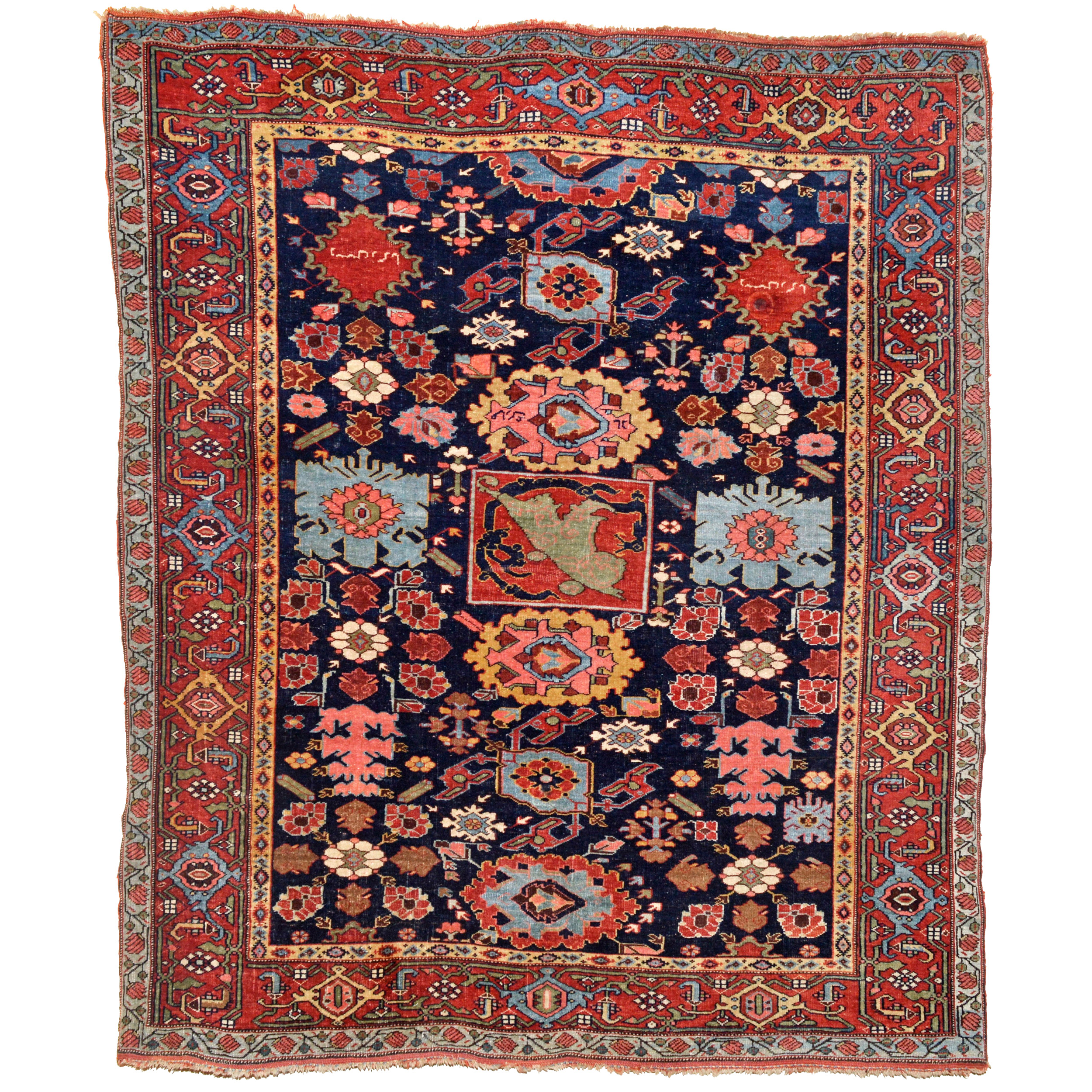 An outstanding antique Persian Bidjar rug with the classic Harshang design on a navy blue field - Douglas Stock Gallery, antique Oriental rugs, Boston,MA area, South Natick, antique rugs New England, antique carpets United States