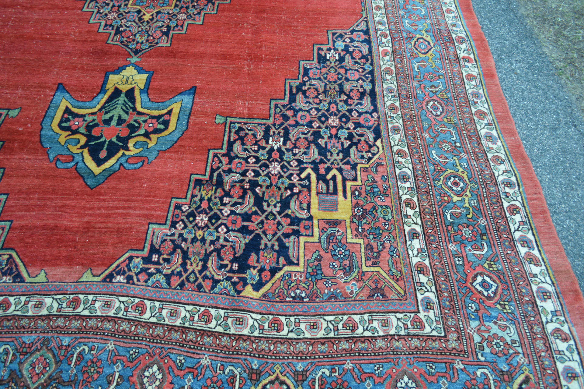 Detail of a corner spandrel in a 19th century antique Persian Bidjar carpet - Douglas Stock Gallery, antique rugs Boston,MA area