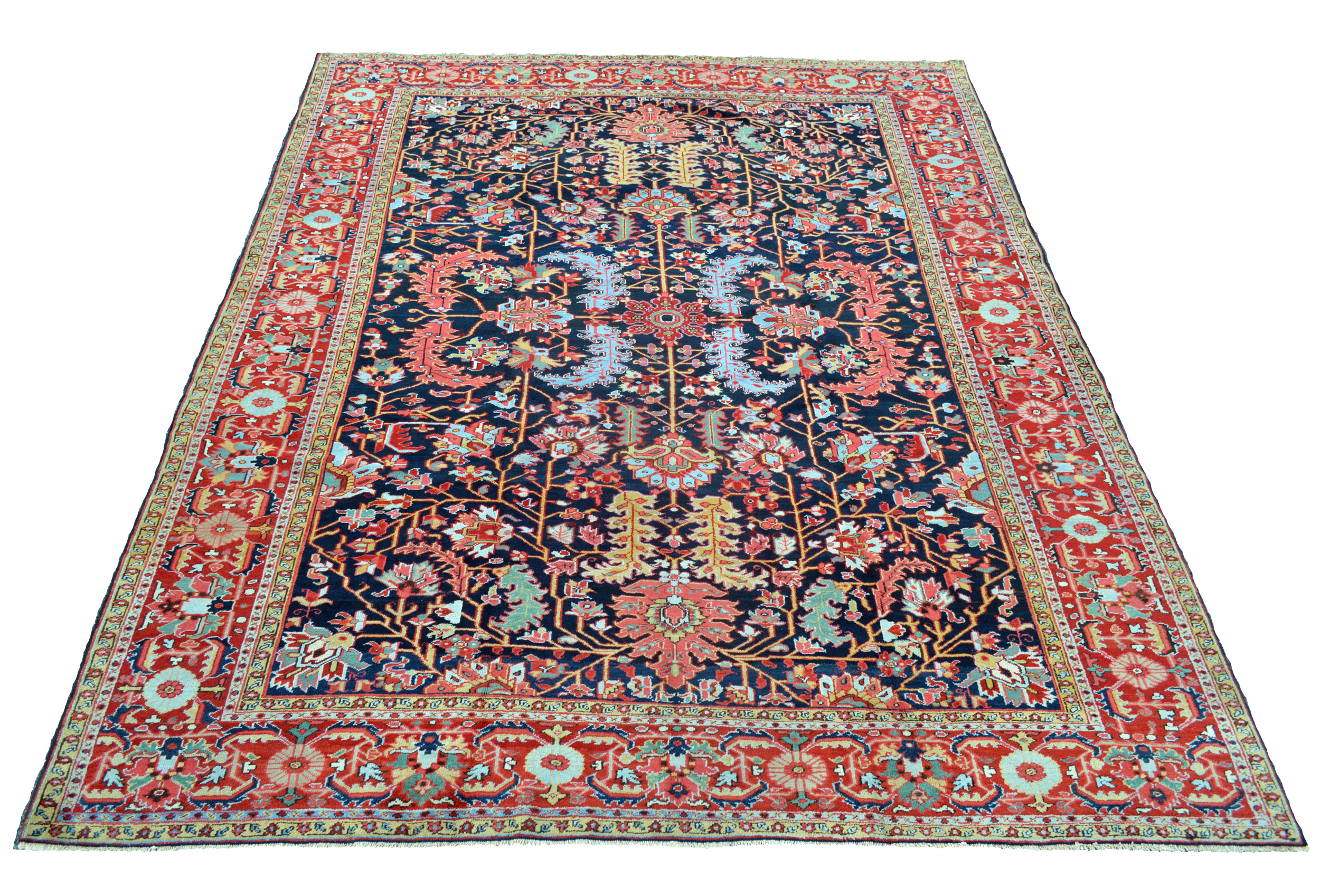 Antique Heriz carpet with navy field and all-over design, northwest Persia, circa 190 - Douglas Stock Gallery, antique Oriental rugs Boston,MA area, antique rugs New England