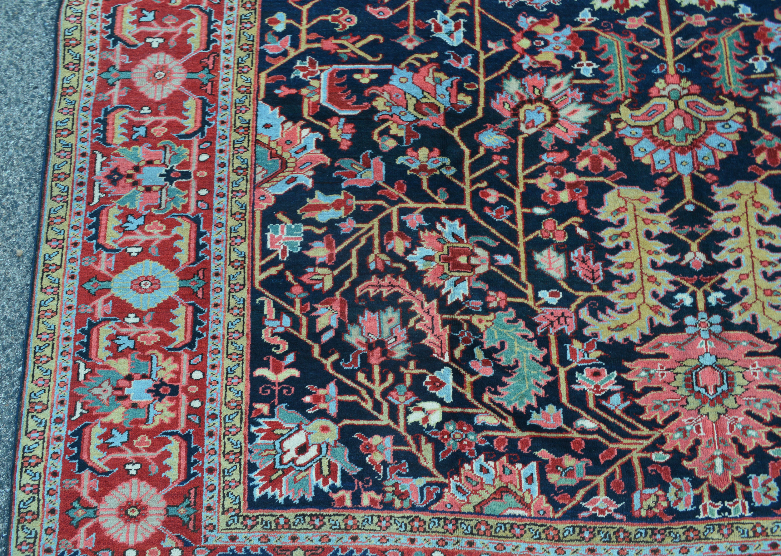 Detail of stylized leaves and flowers from an antique Persian Heriz carpet, circa 1920 - Douglas Stock Gallery, antique carpets Boston,MA area