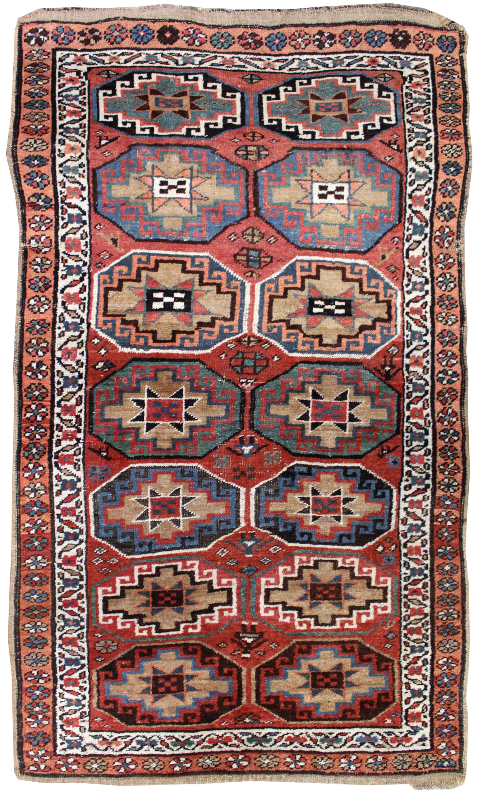 Antique Kurdish rug from the Bidjar area featuring a Memling Gul design, circa 1900 - Douglas Stock Gallery, antique tribal rugs Boston,MA area, antique rugs South Natick / Wellesley,MA area, New England