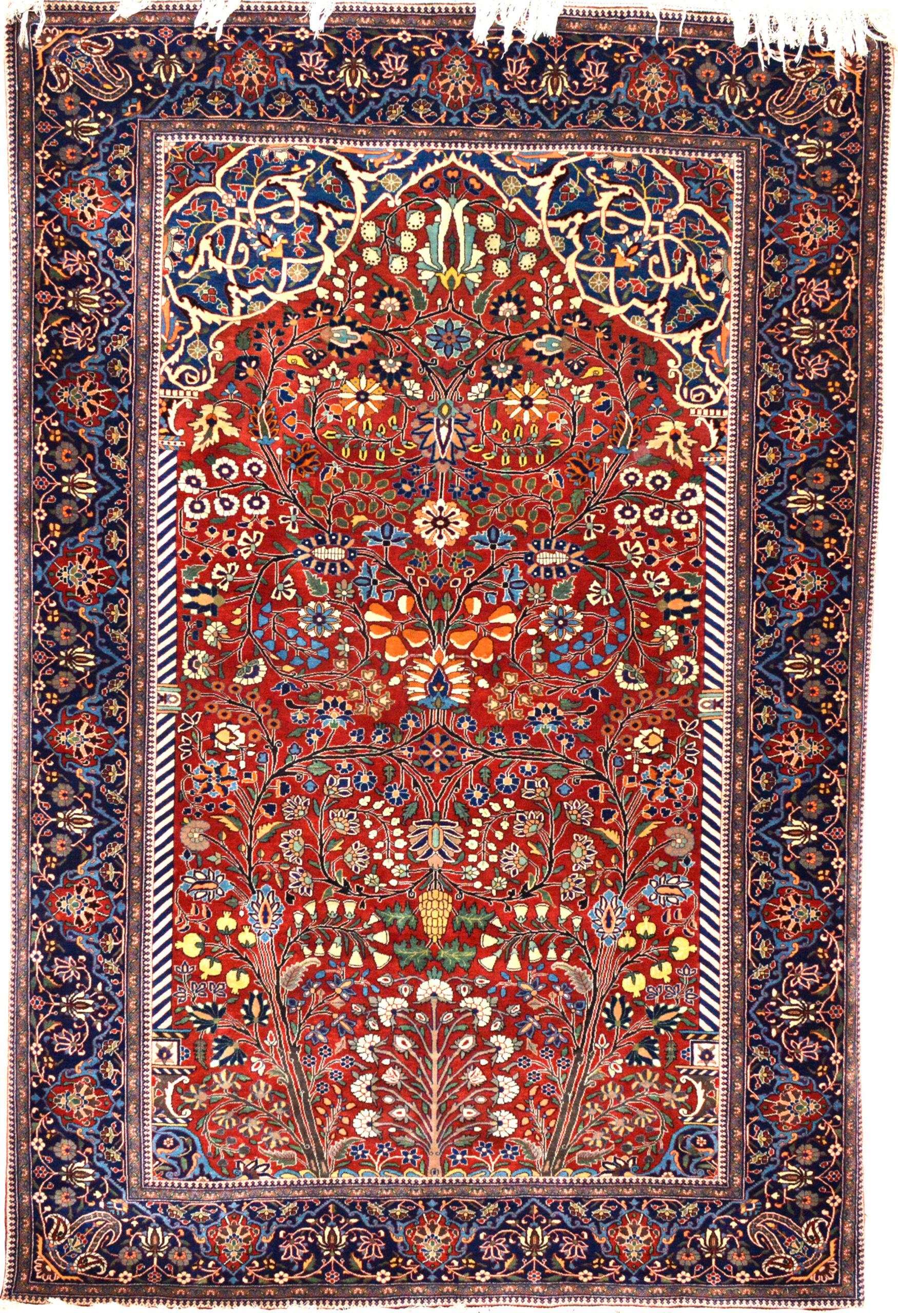 Antique Persian Mohtasham Kashan rug with a directional floral design on a brick red field, Douglas Stock Gallery, antique rugs Boston,MA area
