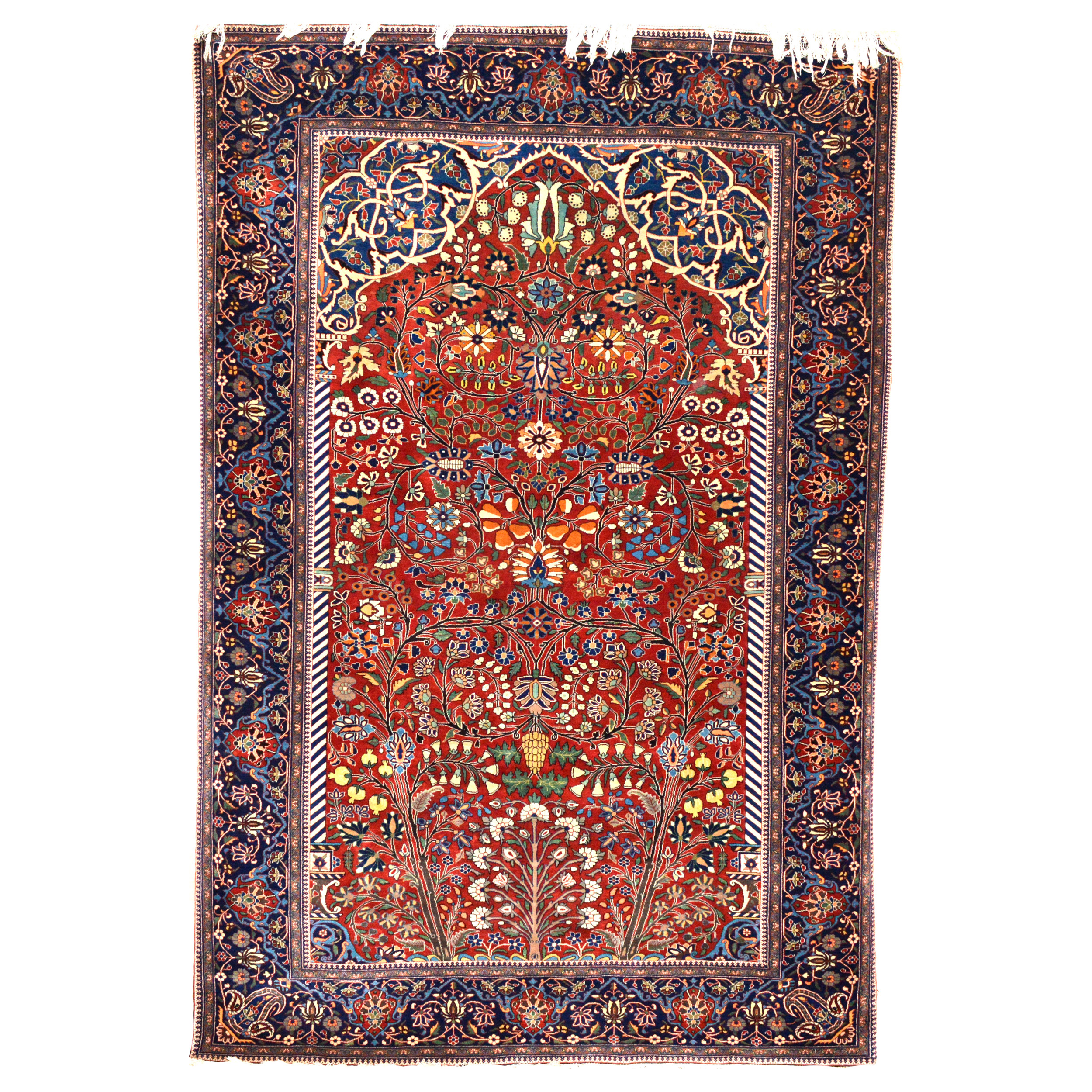 Antique Persian Mohtasham Kashan rug, circa 1900, with a directional design of various flowers - Douglas Stock Gallery, antique Persian rugs Boston,MA area, antique Oriental rugs South Natick / Wellesley area