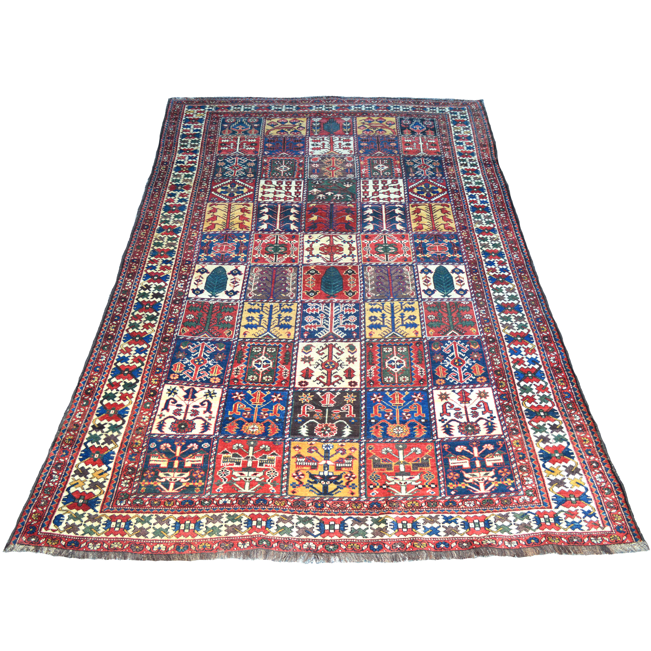 Boston area antique rug specialists Douglas Stock Gallery offer antique Persian tribal rugs including examples such as this antique Persian Bakhtiyari carpet with a Garden panel design, circa 1900, antique Oriental rugs Natick / Wellesley,MA area, antique rugs New England