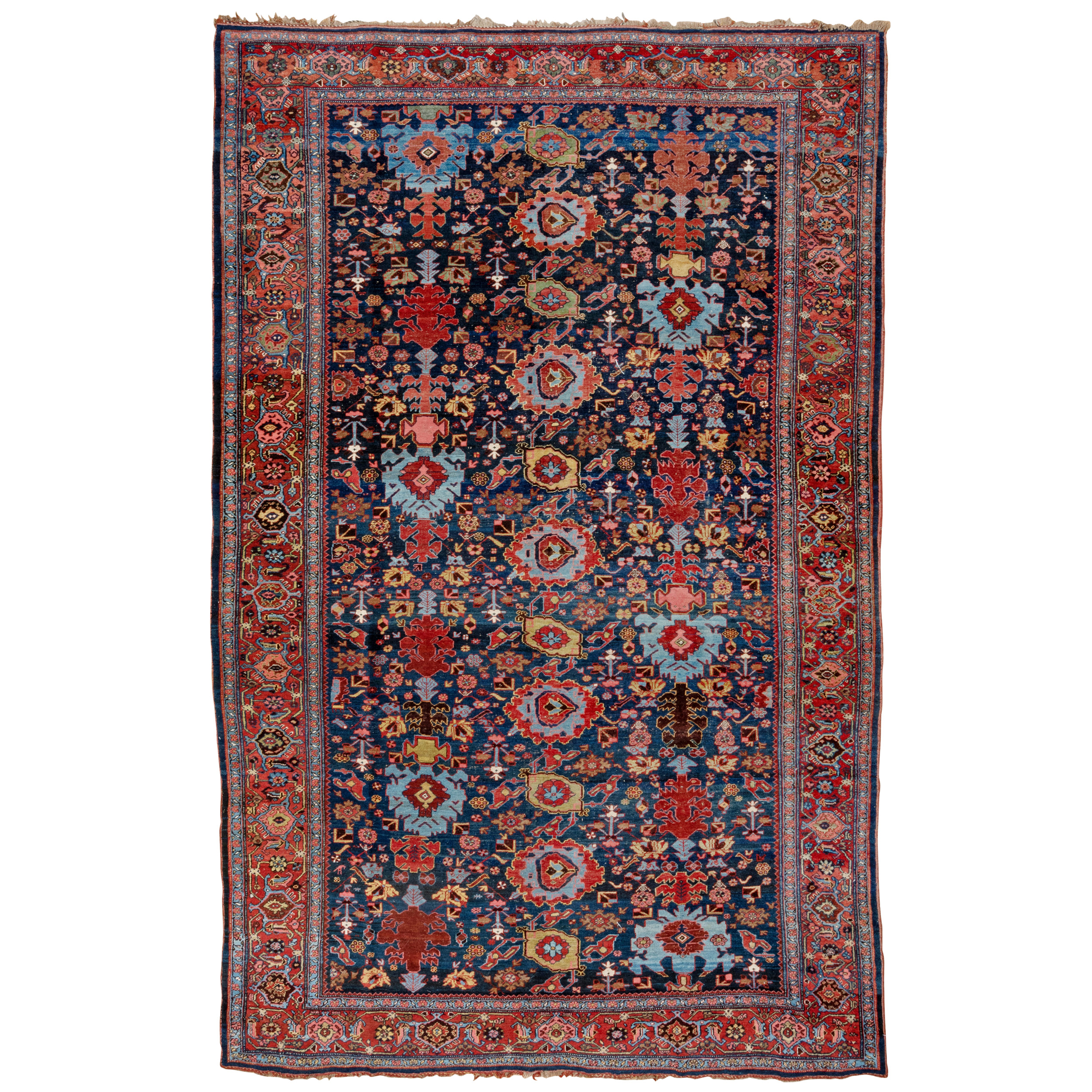 Antique Persian Bidjar carpet with the Harshang design on a navy blue field, Douglas Stock Gallery, antique Persian carpets, antique Oriental rugs Boston,MA area, antique rugs South Natick / Wellesley area, antique rugs New England, antique carpets New York