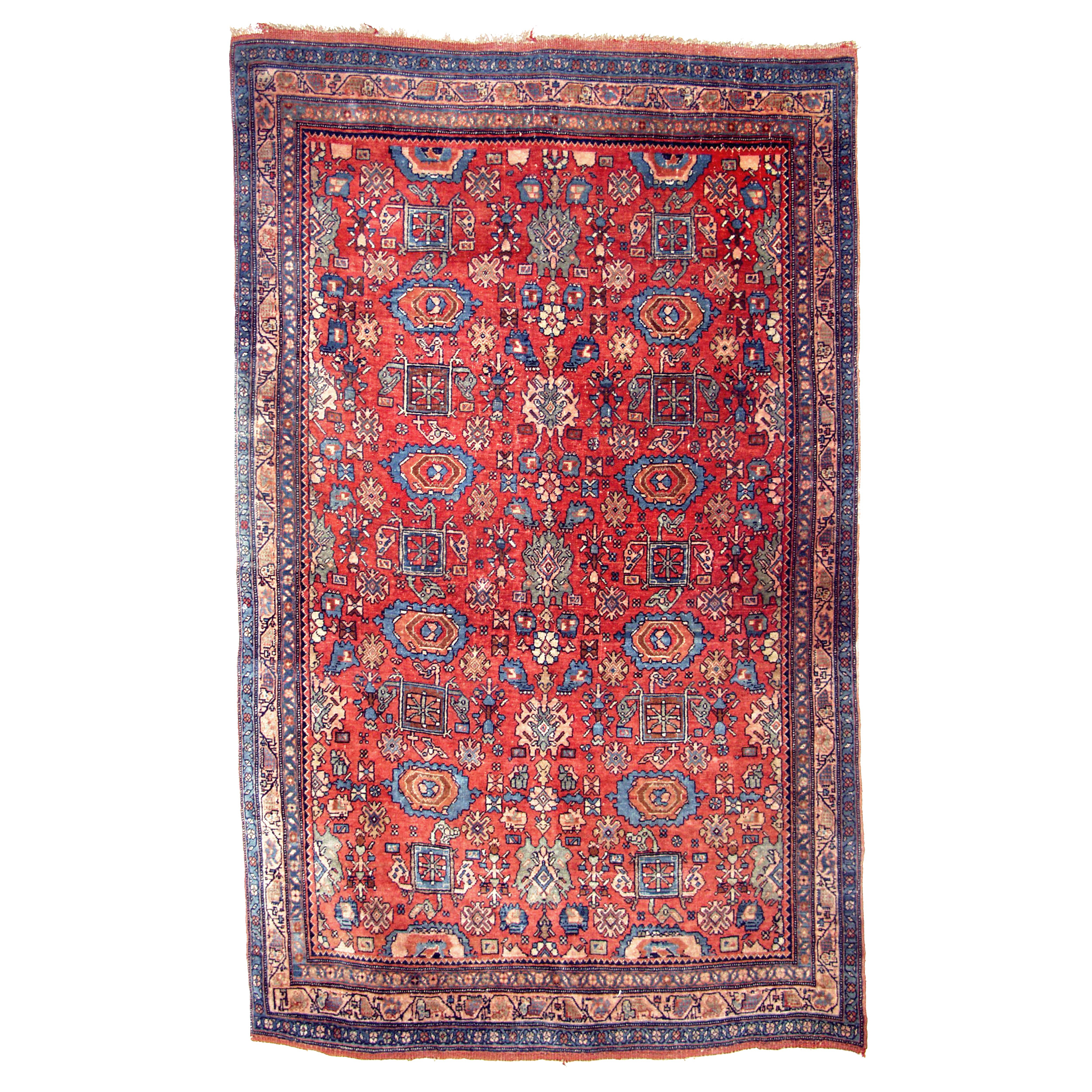 Antique Persian Bidjar rug with the classic Harshang design on a brick color field, circa 1895. Douglas Stock Gallery Antique Oriental Rug Research Archives. antique rugs Boston,MA area
