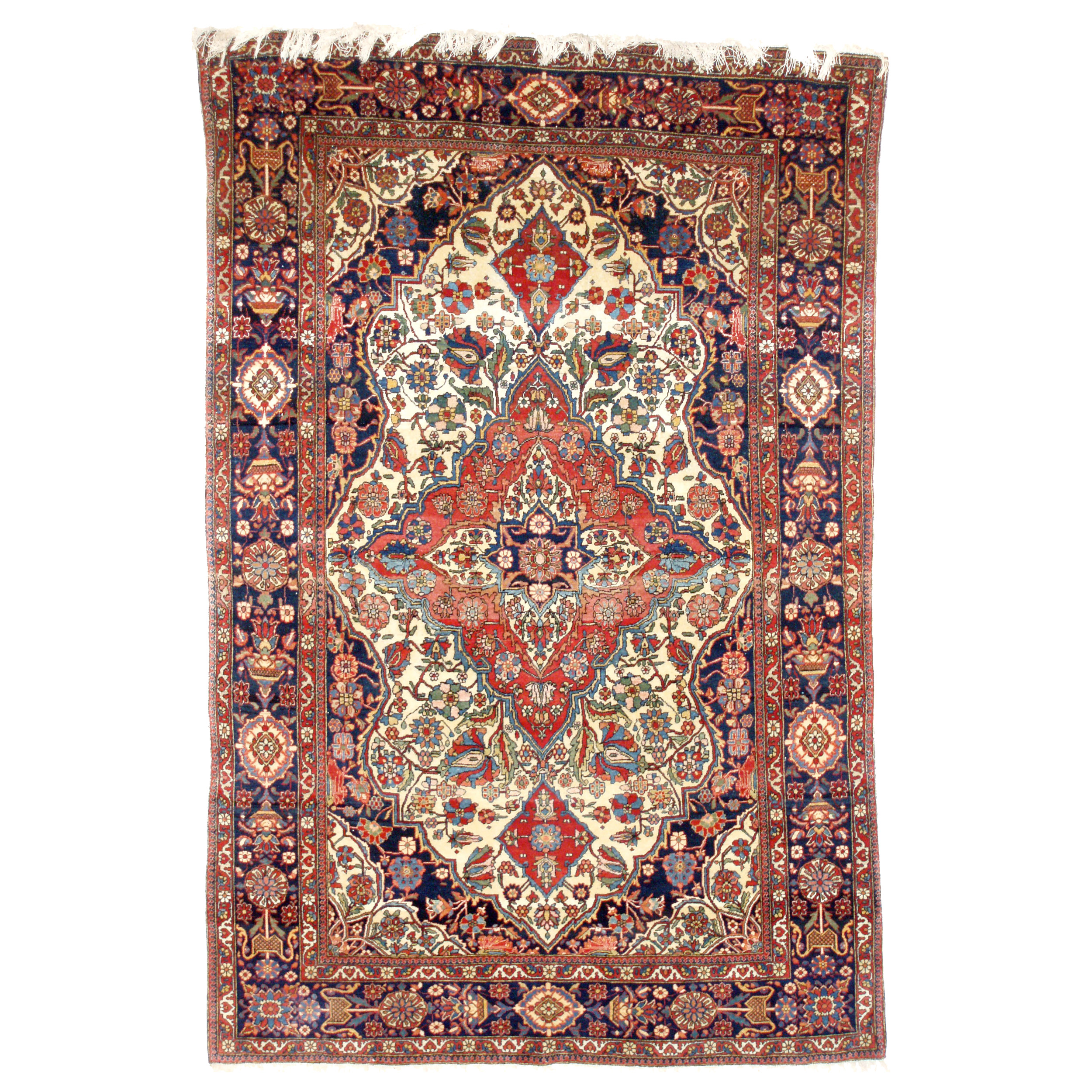 Antique Persian Mohtasham Kashan rug with ivory field and brick red medallion, Douglas Stock Gallery, antique Oriental rugs Boston,MA area