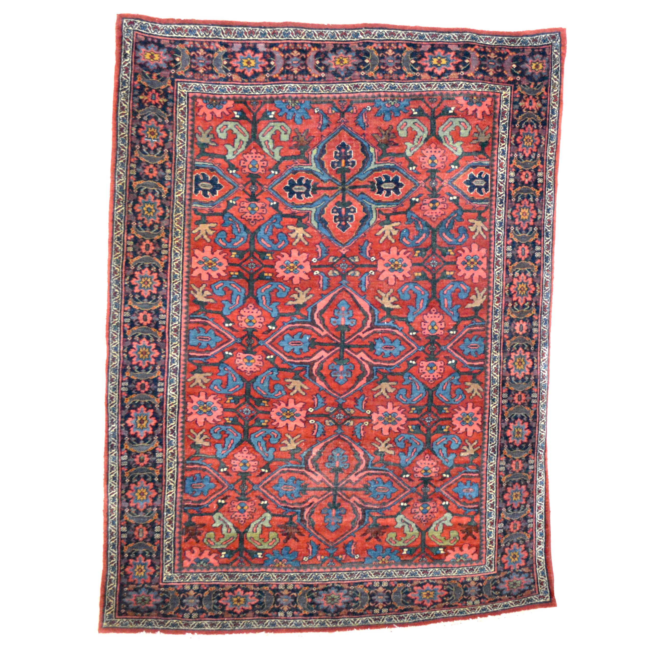 Antique Kurdish rug from the village of Bidjar in northwest Persia's Kurdistan province. The red field is decorated with Quatrefoil elements and stylized leaves and flowers. Douglas Stock Gallery, antique Oriental rugs Boston,MA, antique Persian rugs New England, antique Bidjar rug, antique Kurdish rug