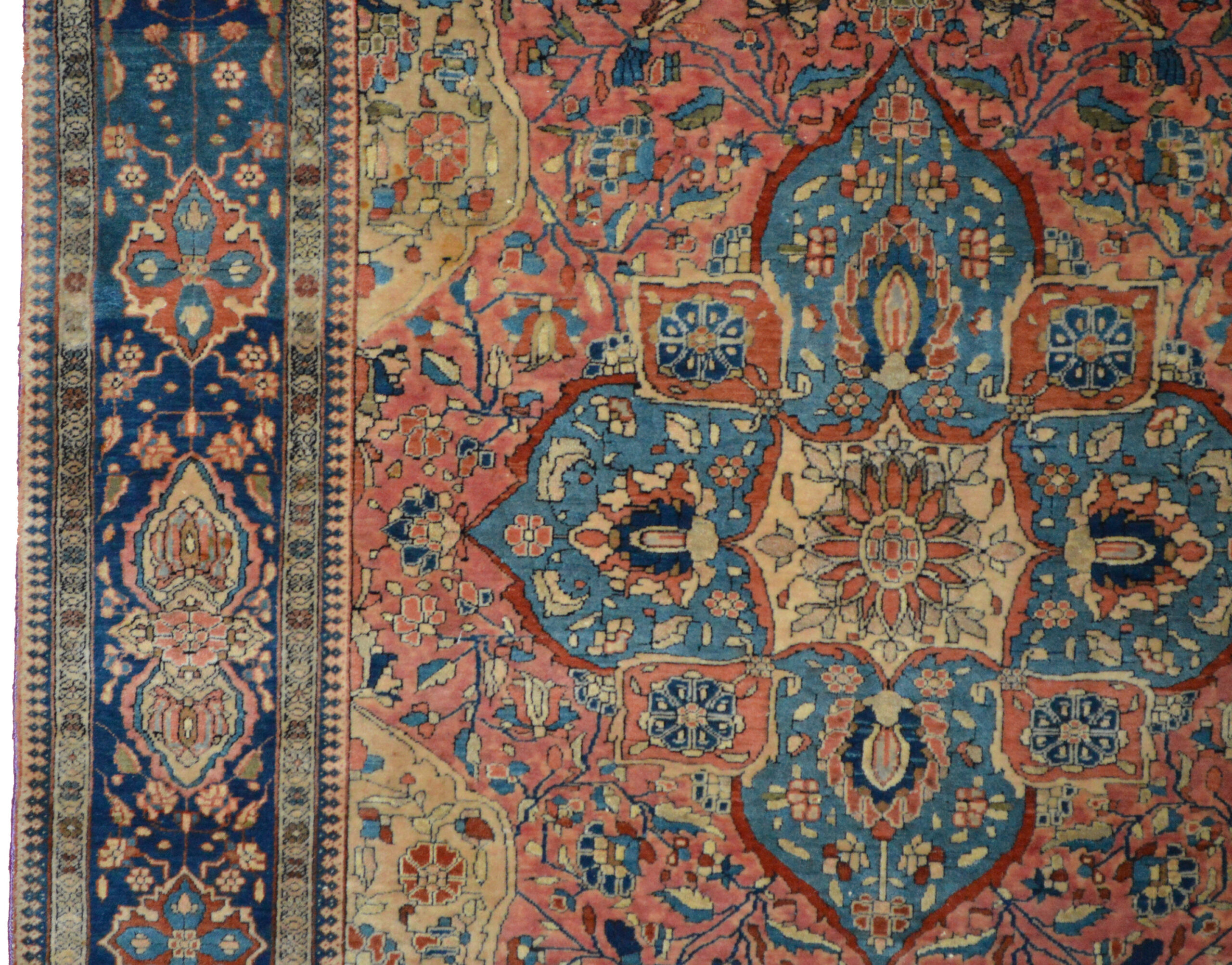 Border detail from antique Persian Mohtasham Kashan rug, circa 1900