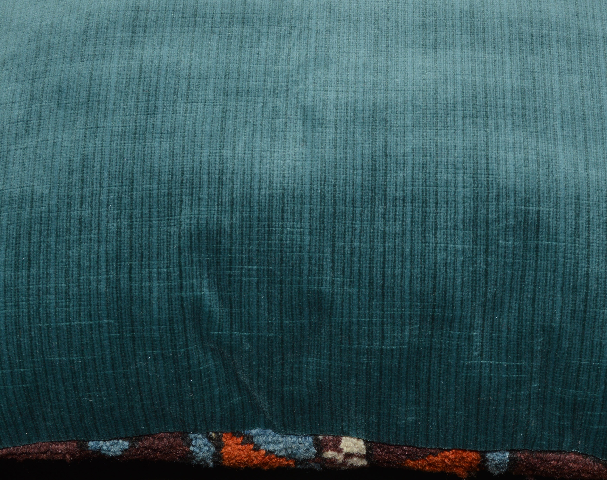 Blue velvet backing from an antique Turkish rug fragment pillow, Douglas Stock Gallery, antique rug pillow Boston,MA area, antique rug pillows New England