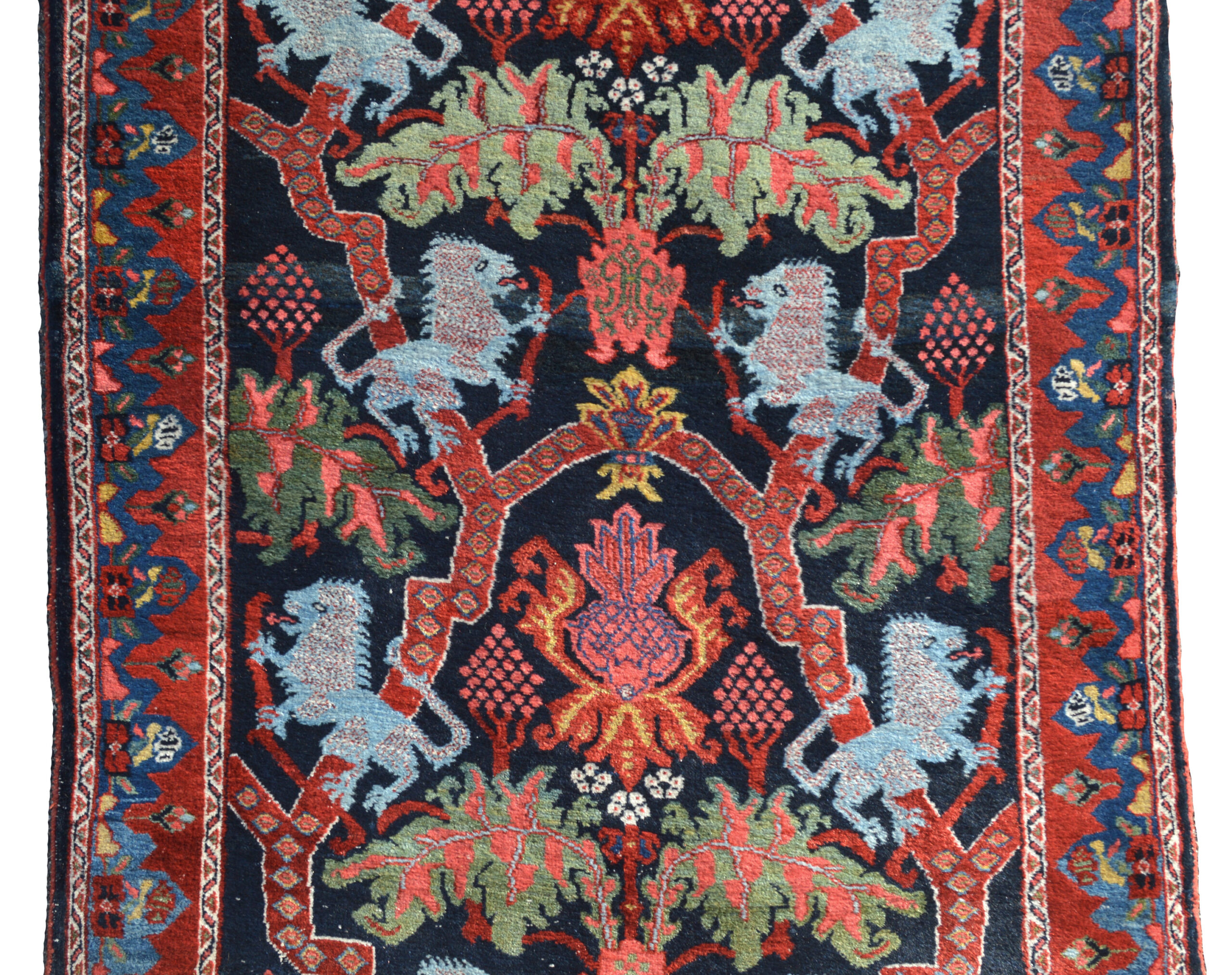 Detail of the Lions, leaves, floral forms and strapwork design from an antique Persian Bidjar Lion Rug runner - Douglas Stock Gallery, antique runner rugs Boston,MA area, Oriental runner rugs