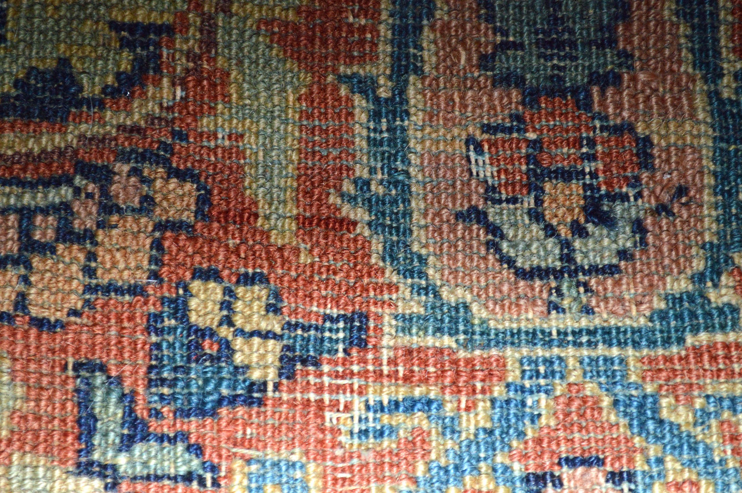 Weave detail from an antique south Persian Afshar tribal rug with a Boteh design on a navy blue field - Douglas Stock Gallery, antique Oriental rugs, antique tribal rugs Boston,MA area, tribal rugs New England