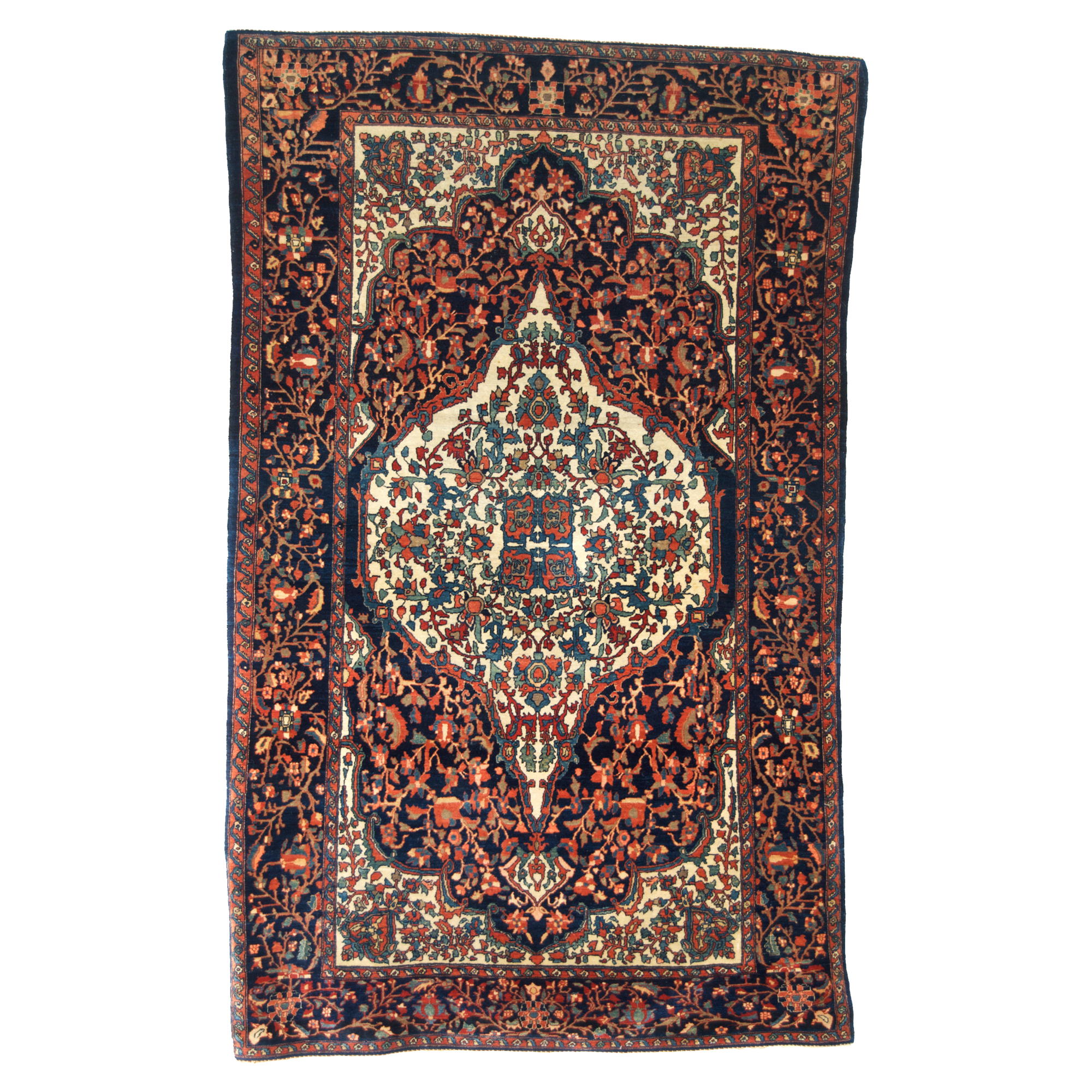 Douglas Stock Gallery Antique Oriental Rug Research Archives are an excellent source of information on 19th century Persian rugs - Antique Persian Fereghan Sarouk rug with an ivory medallion on a navy blue field