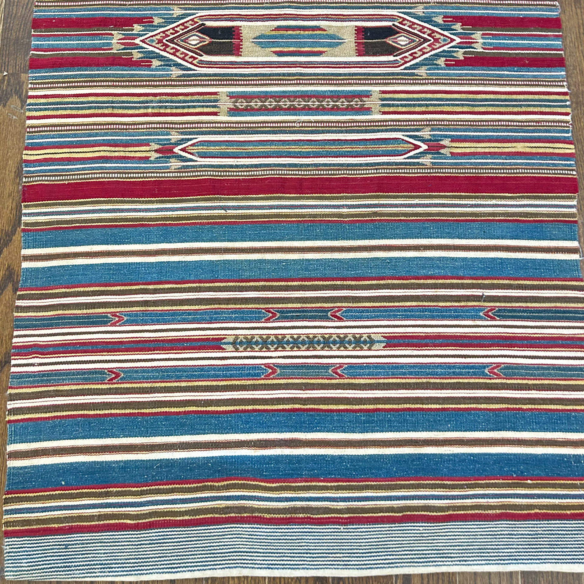 Antique Armenian kilim (flat woven rug), woven in Syria after the Turkish Armenian Genocide that took place circa 1915-1916. This magnificent kilim runner rug, made of wool with silk and metal thread highlights, was probably woven in the 1920s. Douglas Stock Gallery, antique Oriental rugs Boston,MA area