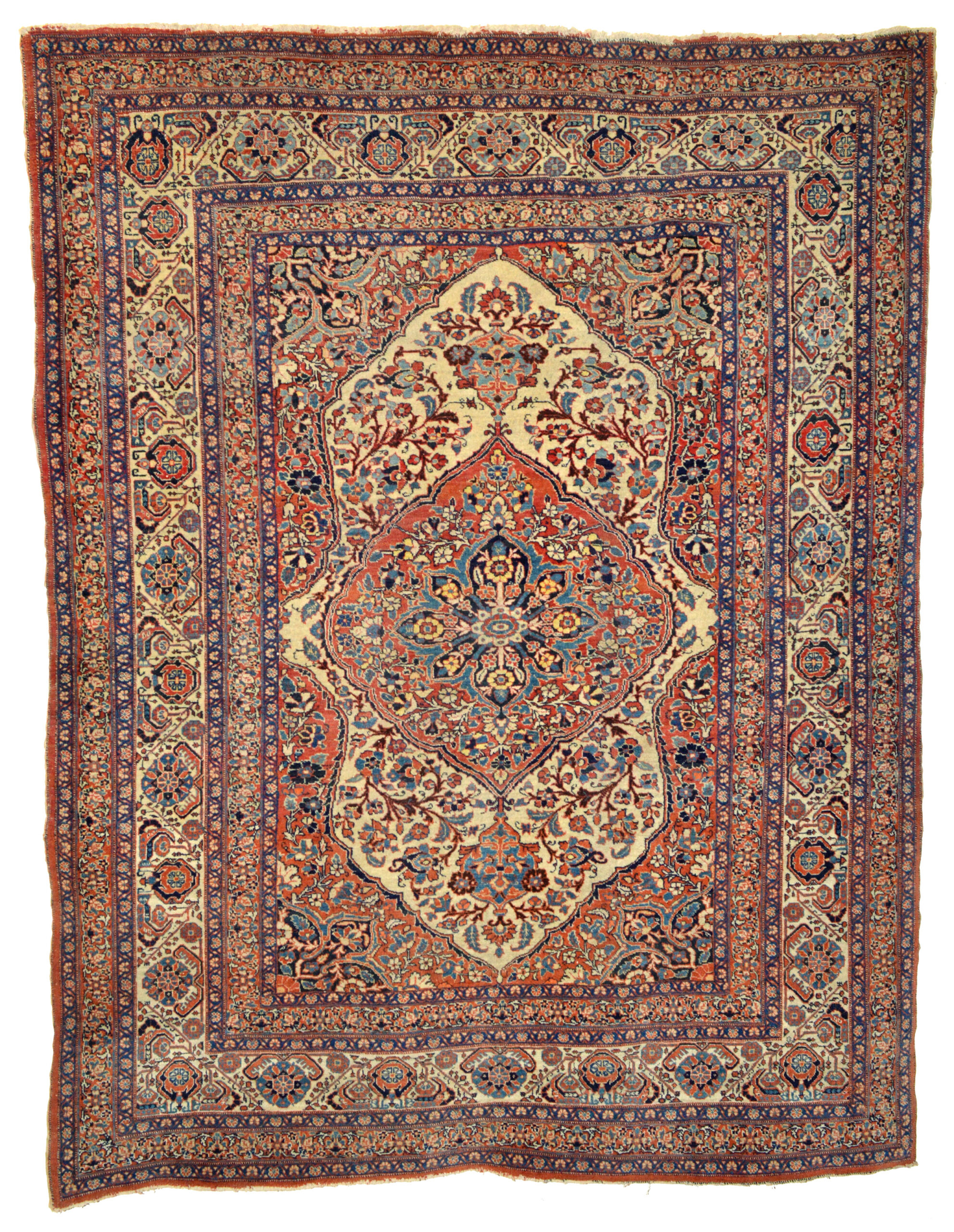 An antique Tabriz rug with an ivory field, northwest Persia, circa 1915. Douglas Stock Gallery, antique Oriental rugs Boston, Brookline, Newton, Weston, Wellesley, Natick,MA area, antique rugs New England, antique rugs New York, Antique rugs Washington DC