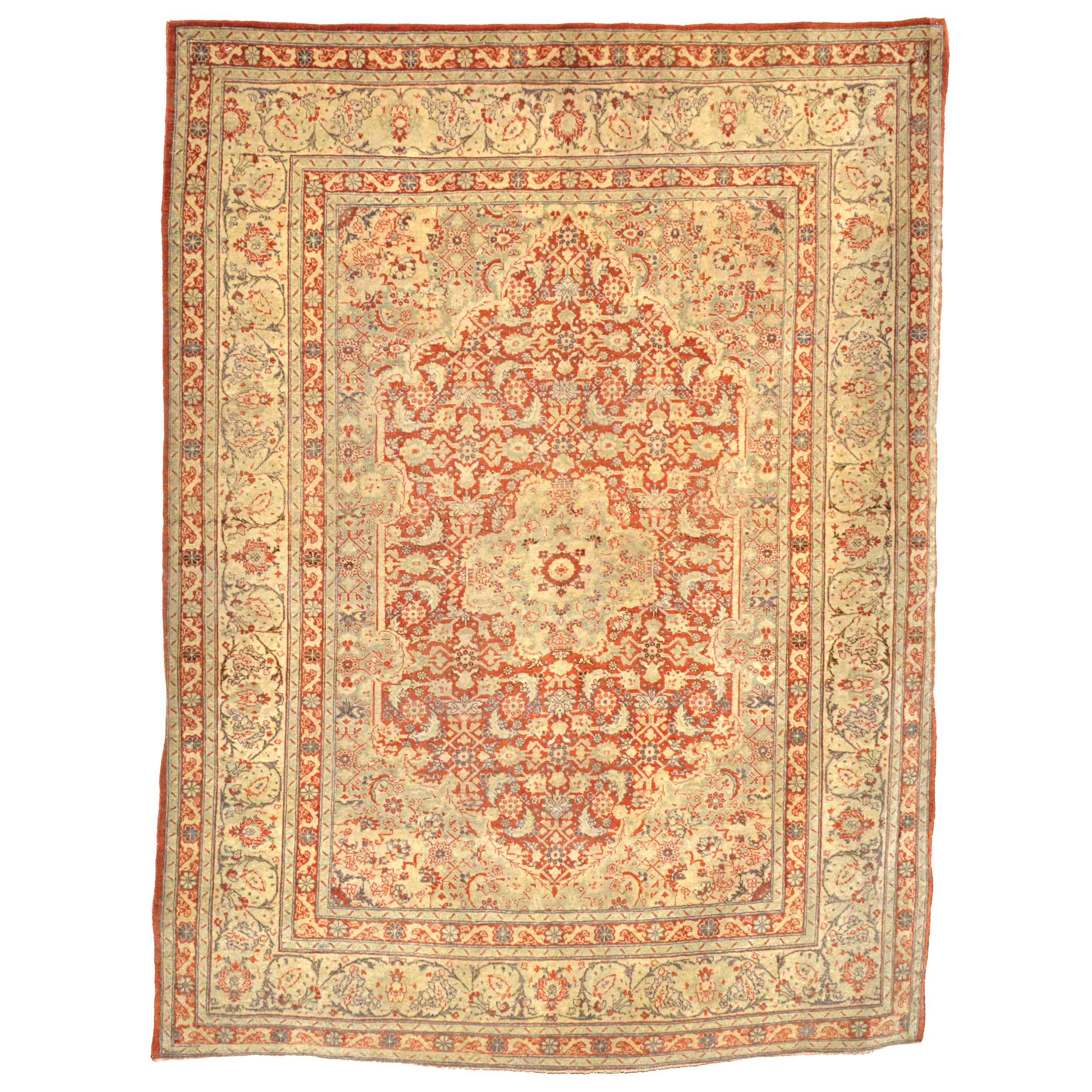 Antique Persian Tabriz with the classical Herati design on a soft salmon-red field framed by an ivory border, circa 1895 - Douglas Stock Gallery, antique rugs Boston,MA area, antique rugs Wellesley / Natick area