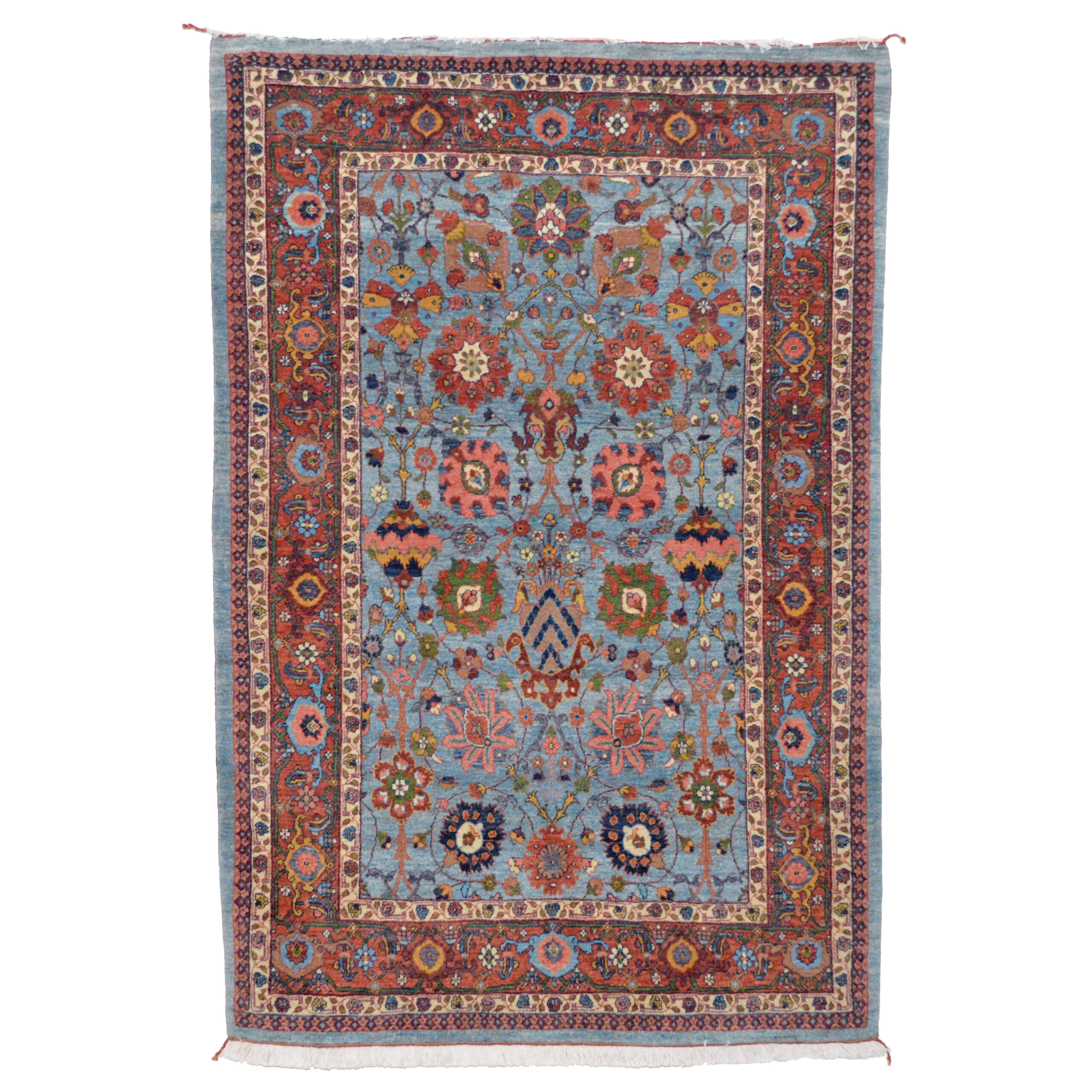 A very fine, new Bidjar rug with a classical Vase design on a deep sky blue field. Hand woven utilizing natural dyes and hand spun wool. Douglas Stock Gallery offers a selection of contemporary, hand woven Oriental rugs that utilize natural dyes and hand spun wool. Oriental rugs Boston,MA area.