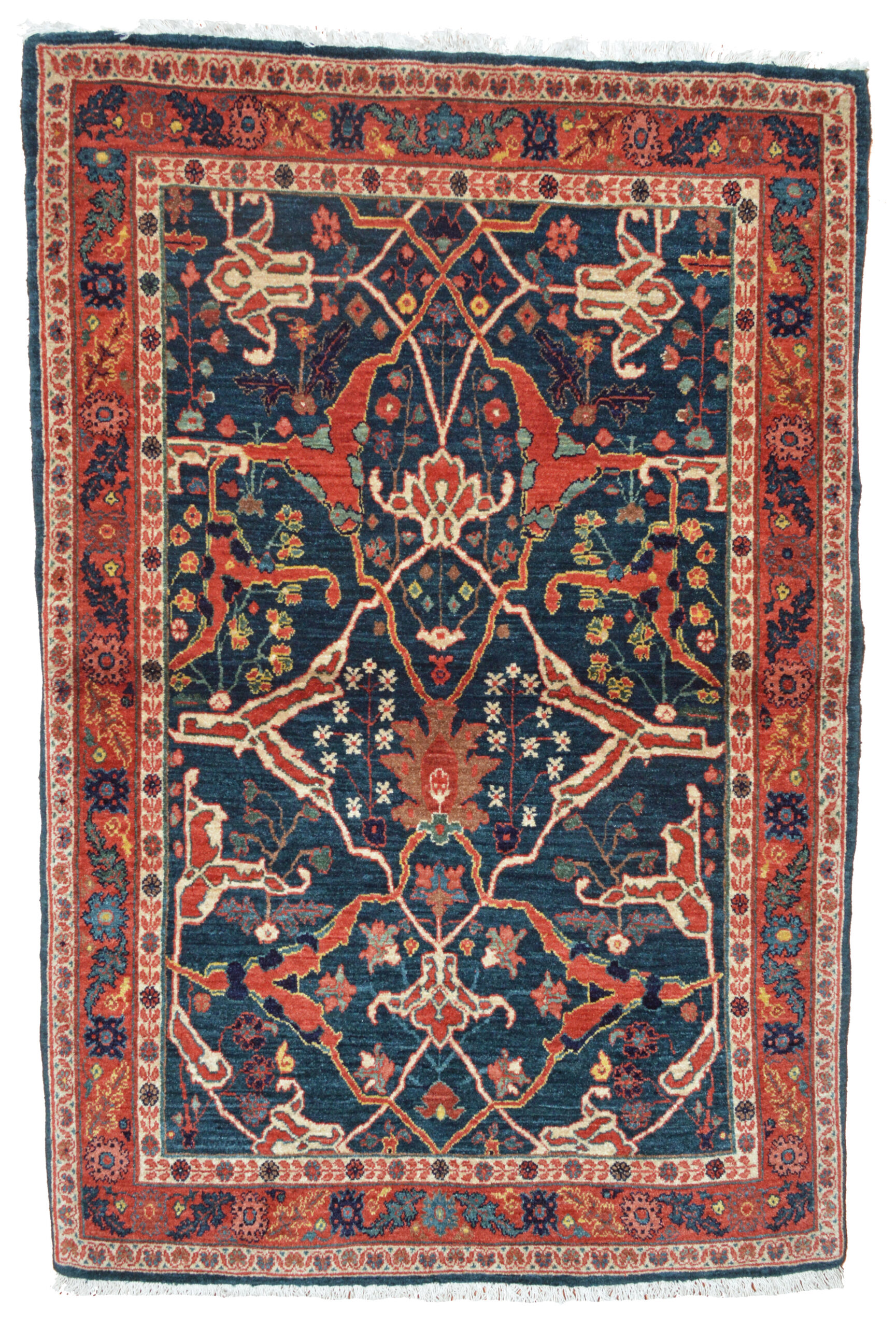 New, hand woven Bidjar rug with a Split Arabesque design on a teal color field. Doulas Stock Gallery, antique and contemporary Oriental rugs Boston,MA area New England