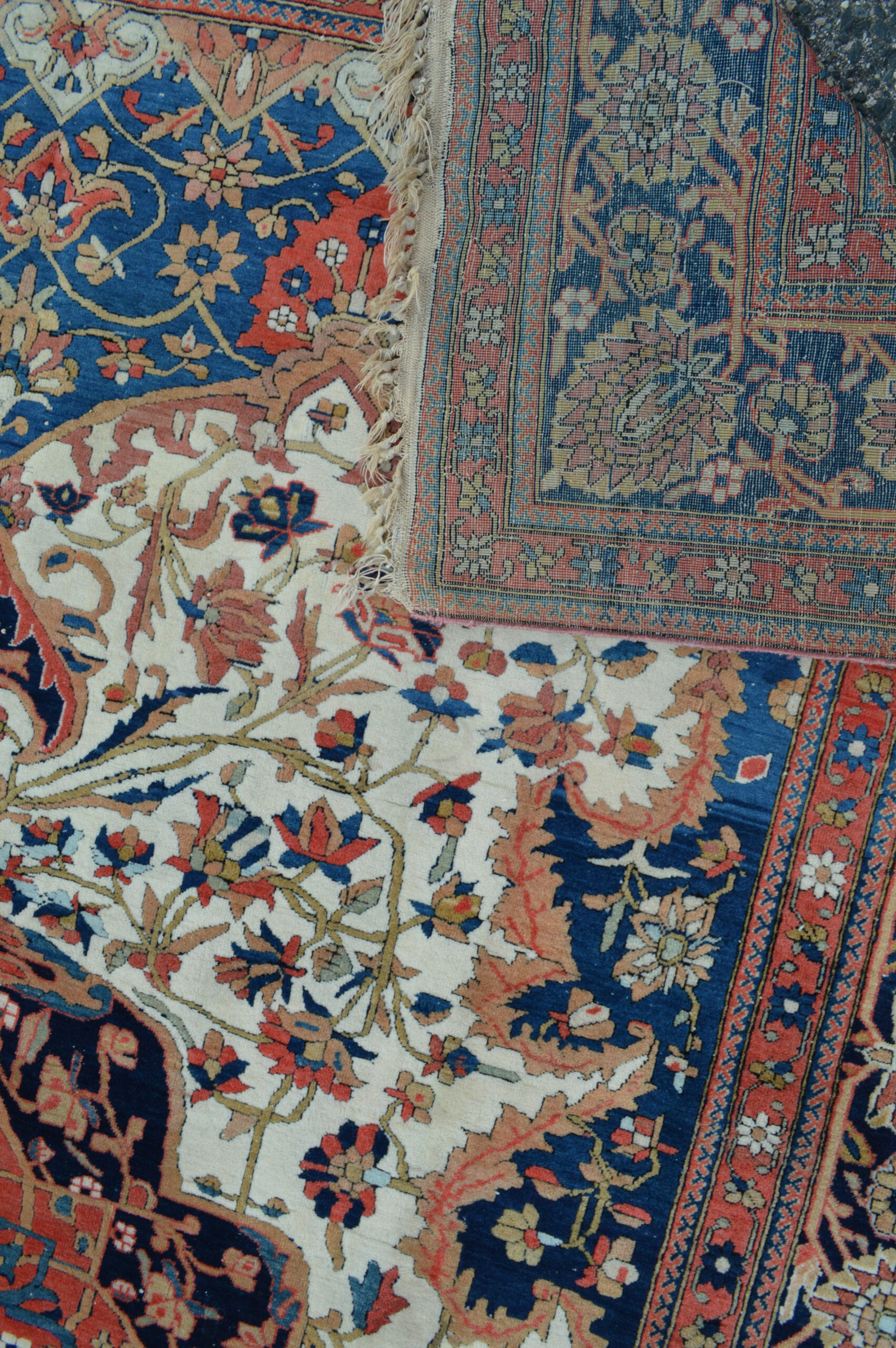 Weave detail from a 19th century antique Persian Mohtasham Kashan rug. Douglas Stock Gallery specializes in antique Mohtasham Kashan rugs and room size Mohtasham Kashan carpets. Antique rugs Boston,MA area
