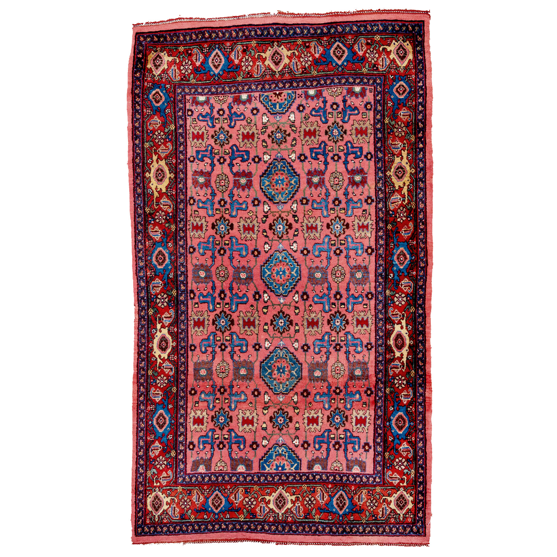 Antique northwest Persian Bidjar rug with the classic Afshan pattern on a coral field that is framed by a red border. Douglas Stock Gallery specializes in antique Bidjar rugs and other Kurdish rugs, antique Bidjar rugs Boston,MA area