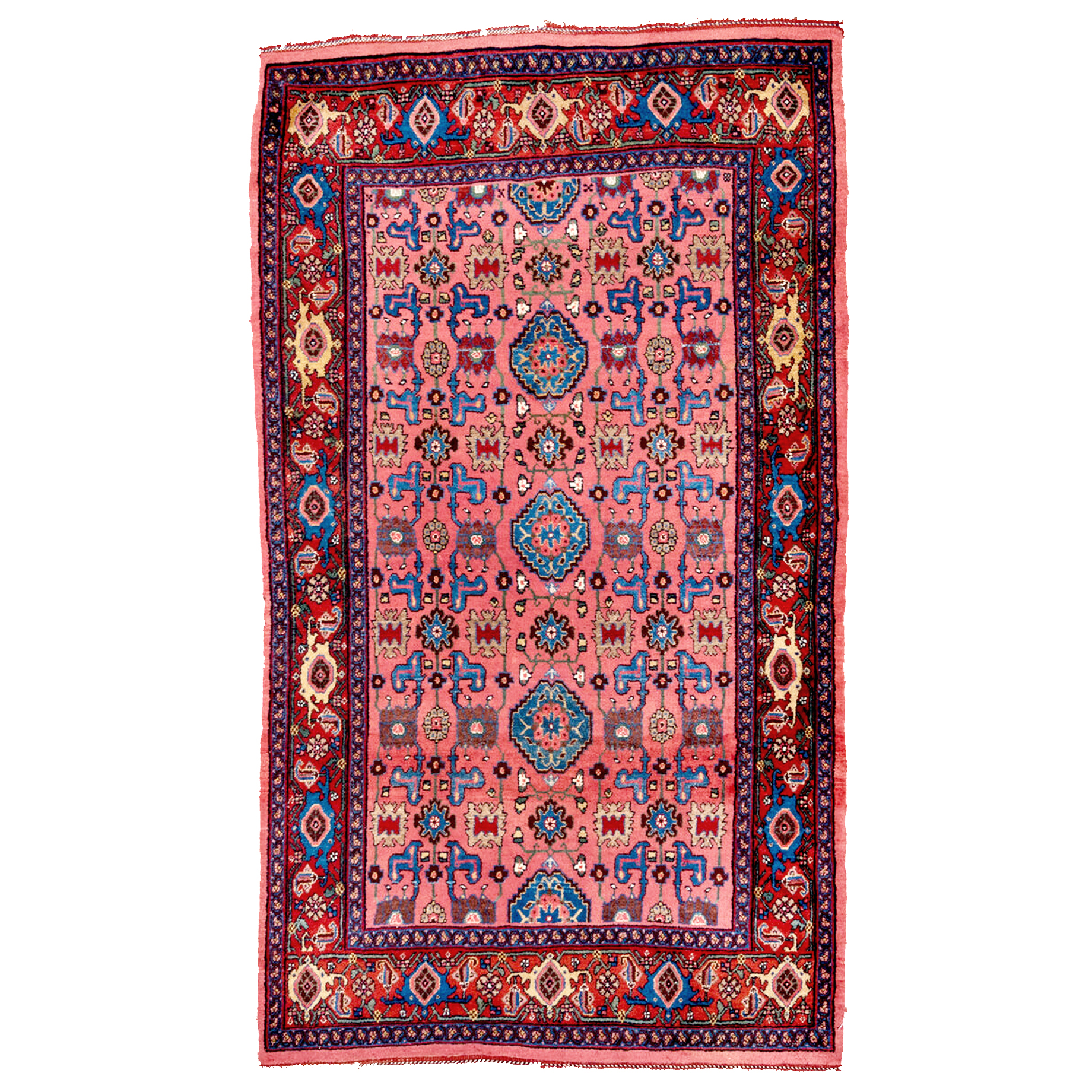 An antique Bidjar from northwest Persia's Kurdistan province, circa 1900. The coral color field is decorated with the classic Afshan pattern and is framed by a red border with Turtle palmettes. It features a wide range of colors including teal green and yellow. This is a durable rug and suitable for a high traffic area, given proper care. Douglas Stock Gallery is one of America's leading specialist dealers in antique Bidjar rugs and other antique Persian Kurdish rugs including antique Senneh rugs, Souj Bulagh rugs and Kurdish nomadic rugs, bags and Kurdish bag faces. Antique Bidjar rugs Boston,MA area